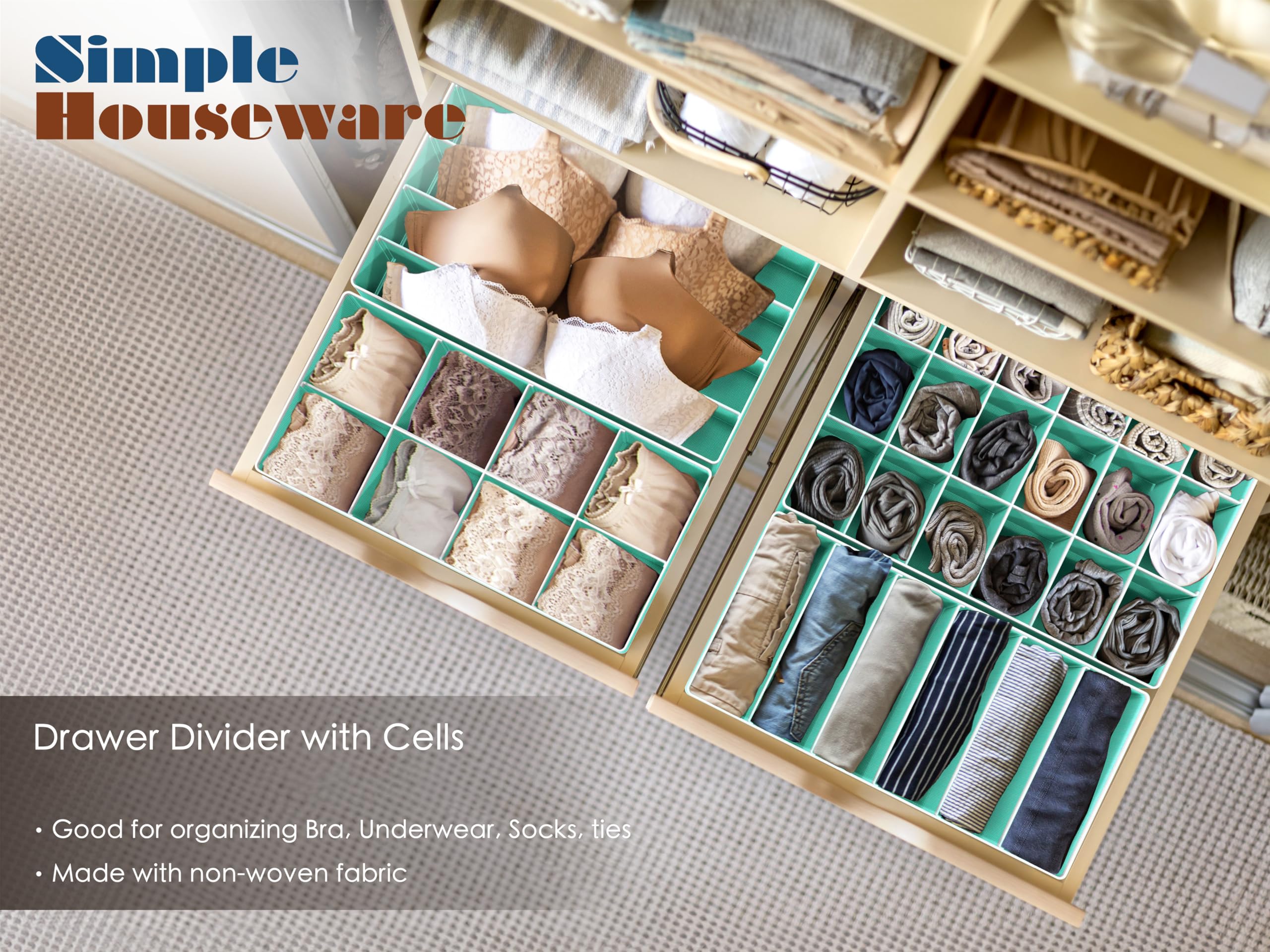 Simple Houseware Closet Underwear Organizer Drawer Divider 4 Set, Turquoise