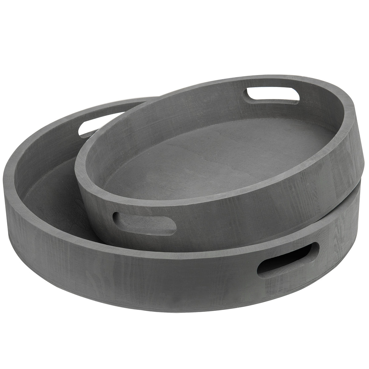 Mygift Rustic Charcoal Gray Wood Round Decorative Trays, 16 And 12 Inch Nesting Serving Trays, Set Of 2