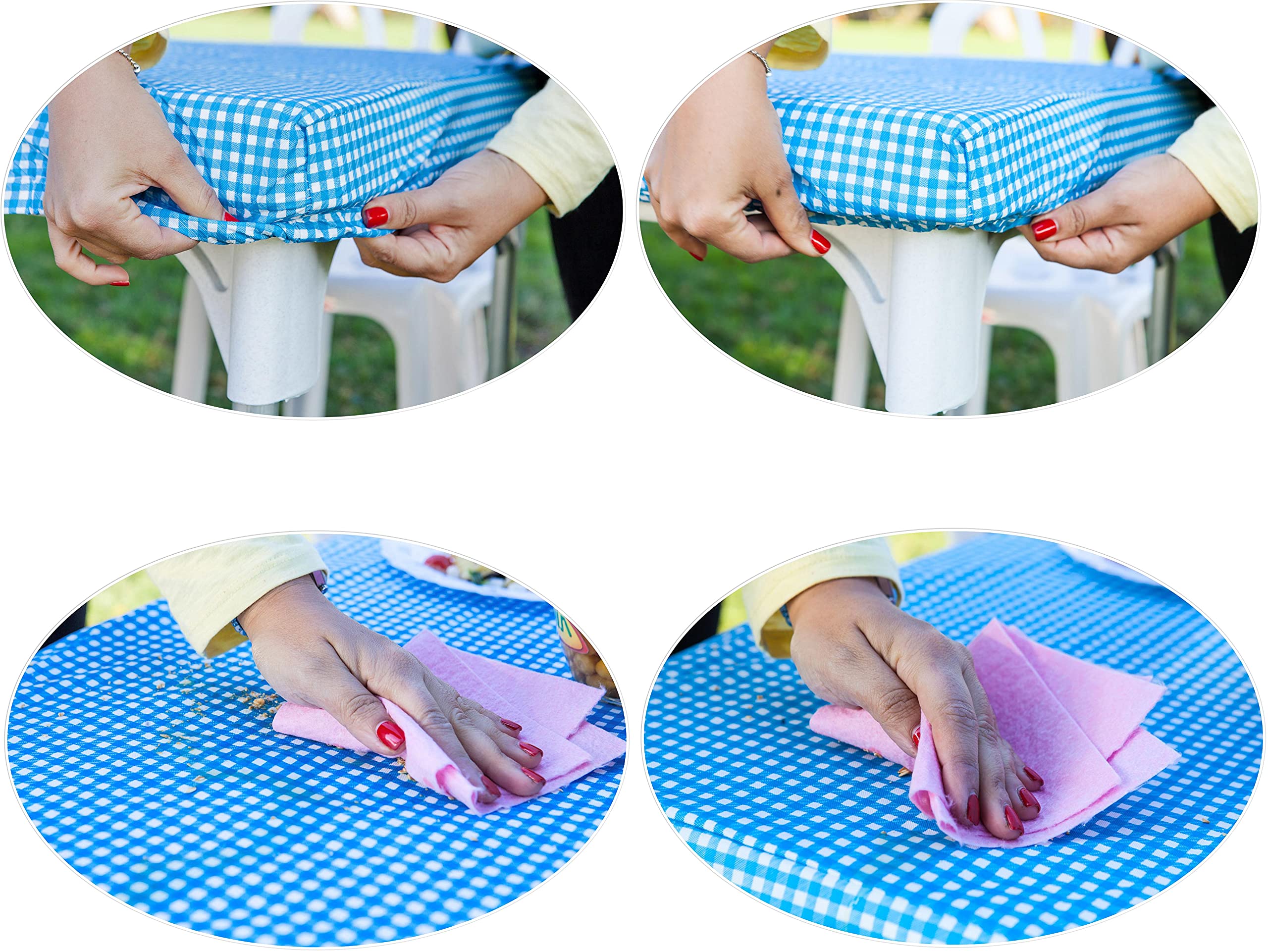 TopTableCloth 5 Foot 60 x 30 inch White & Blue Checkered Tablecloth Elastic Corner Fitted Rectangular Folding Vinyl Table Cover Cloth Xmas Plastic Waterproof Picnic Party Home Indoor and Outdoor Use