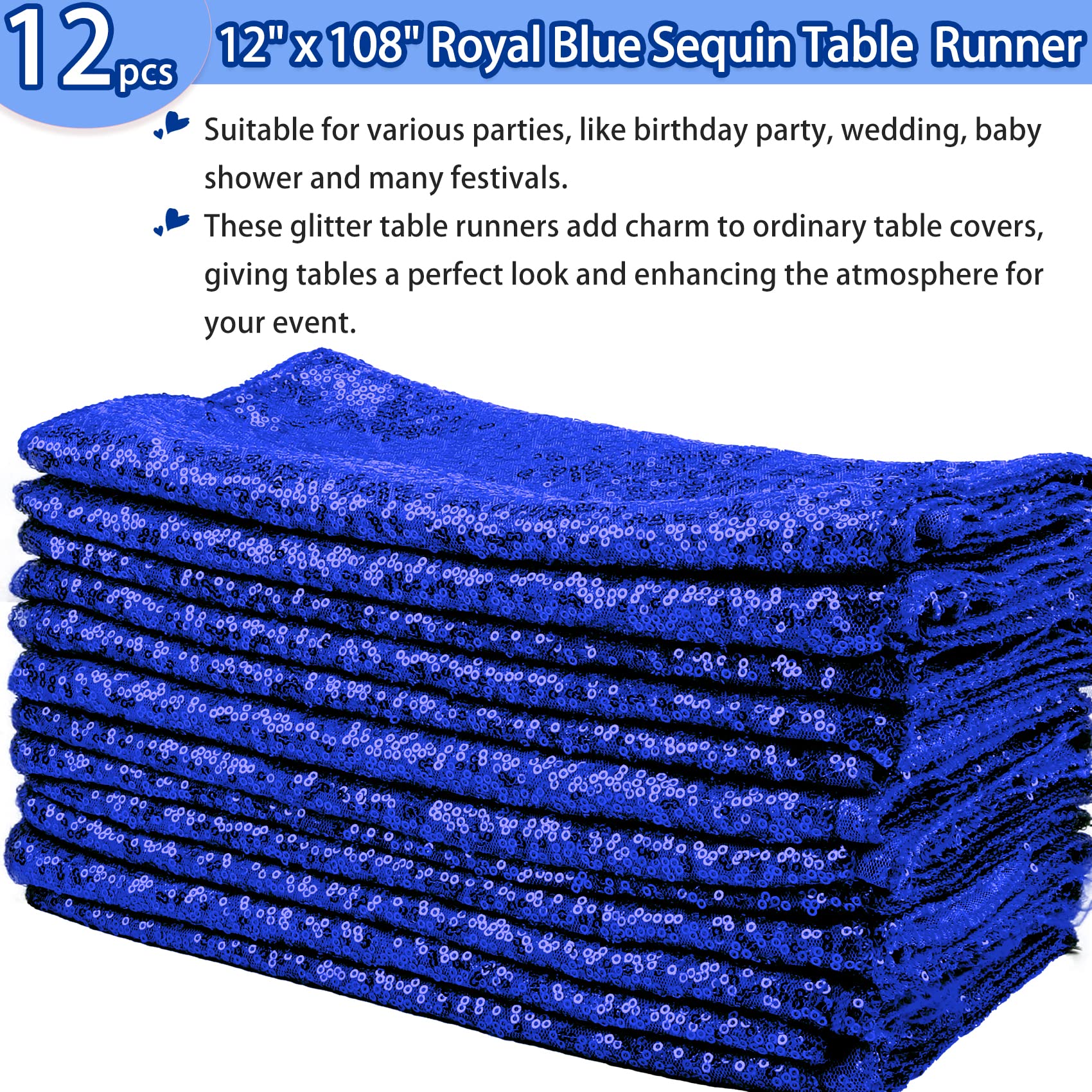 12 Packs 12 X 108 Inch Sequin Table Runner Glitter Dining Table Runner For Birthday Wedding Engagement Bridal Baby Shower Bachel