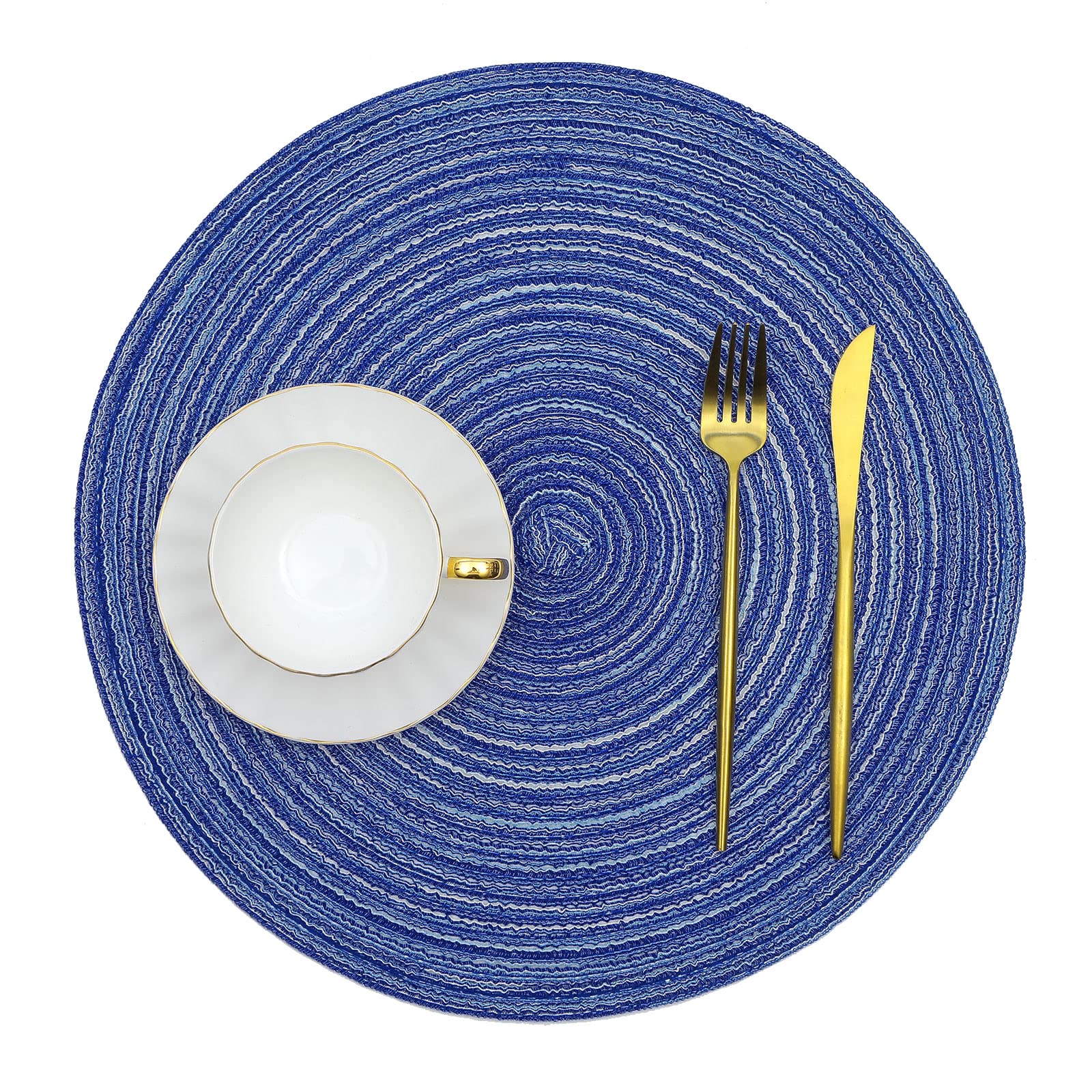 Shacos Round Braided Placemats Set Of 8 Round Table Mats For Dining Tables Washable Fabric Kitchen Table Place Mats (Blue White,