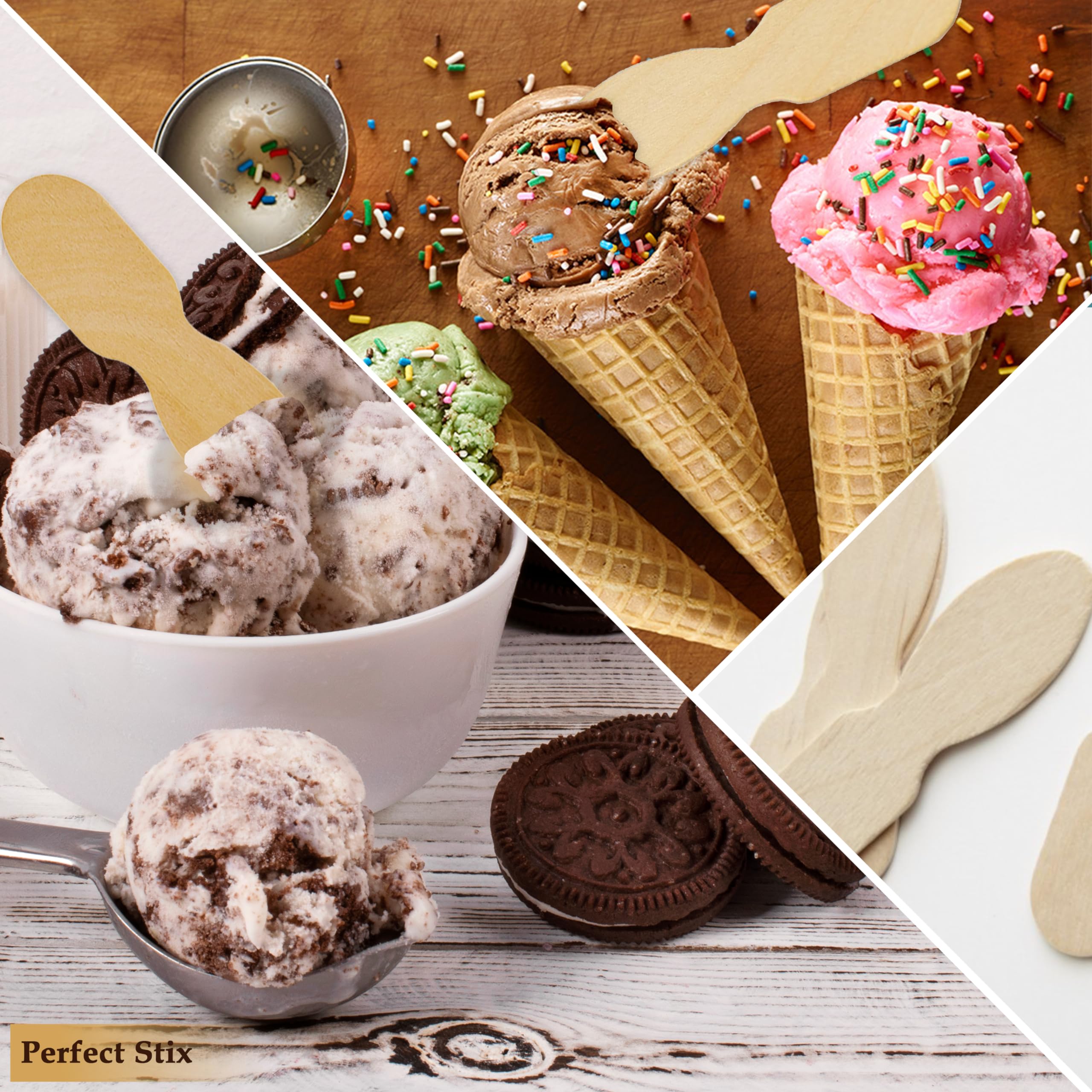 Perfect Stix Wooden Wrapped Taster Ice Cream Paddle Spoon, Paper Wrapped, 3'' Length Wrapped, Natural (Pack Of 300)