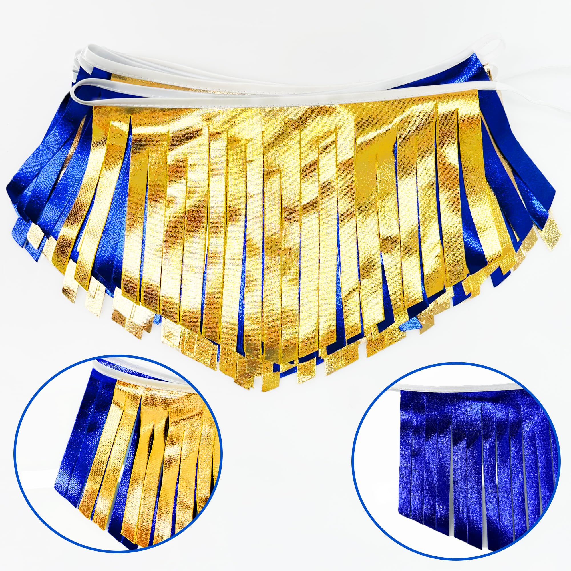 Royal Blue Gold Tassel Banner Metallic Fabric Pennant Bunting Flag For Graduation Retirement Bachelorette Birthday Engagement We