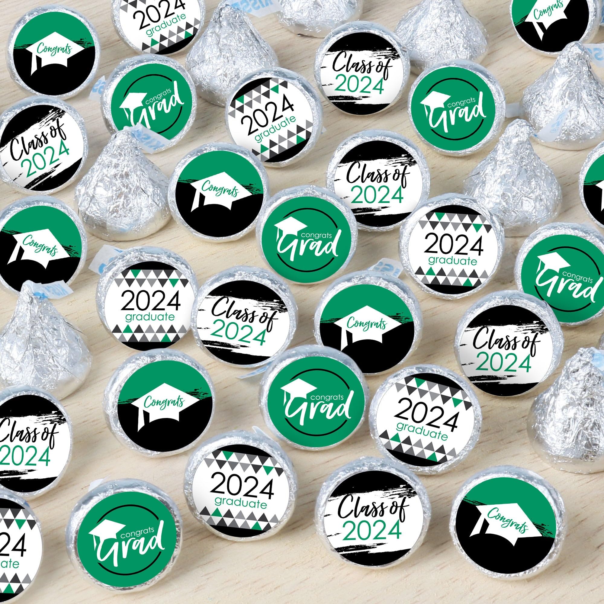 Big Dot Of Happiness Green Grad - Best Is Yet To Come - 2024 Green Graduation Party Small Round Candy Stickers - Party Favor Lab