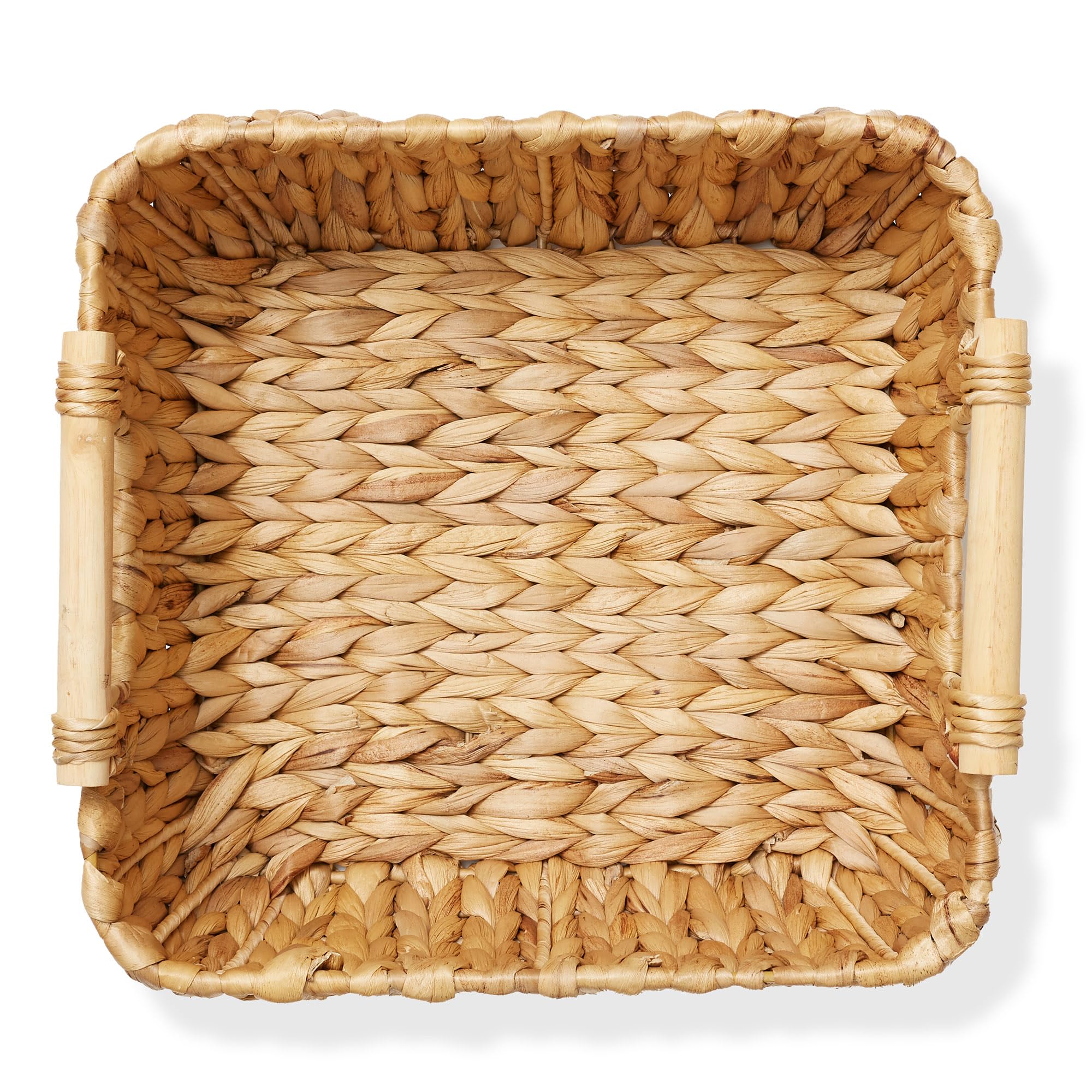 Casafield Set Of 2 Water Hyacinth Oval Storage Baskets With Wooden Handles - Small, Woven Bin Organizers