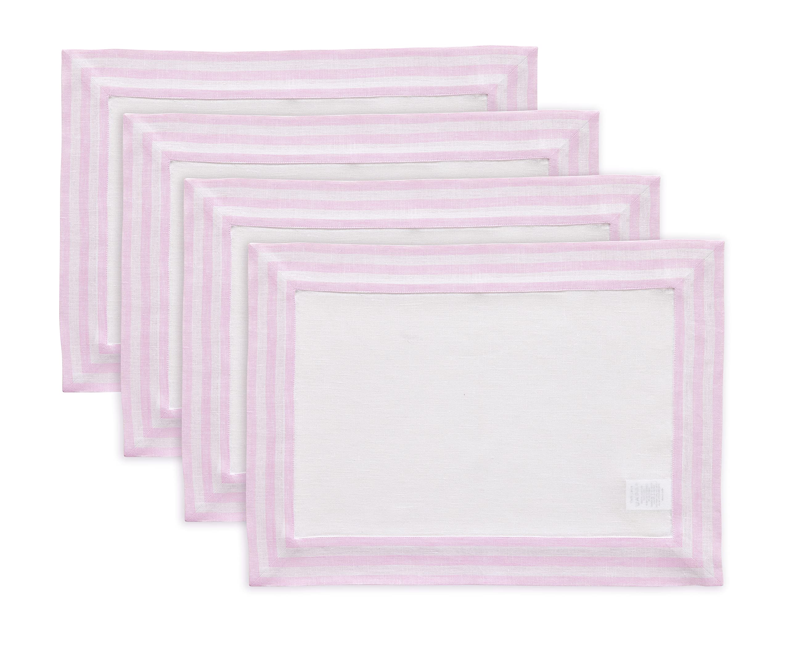 Solino Home Linen Placemats Set Of 4-100% Pure Linen Cloth Fabric Placemats Cherry Blossom - 19'' L X 14'' W Inch Washable Dinin