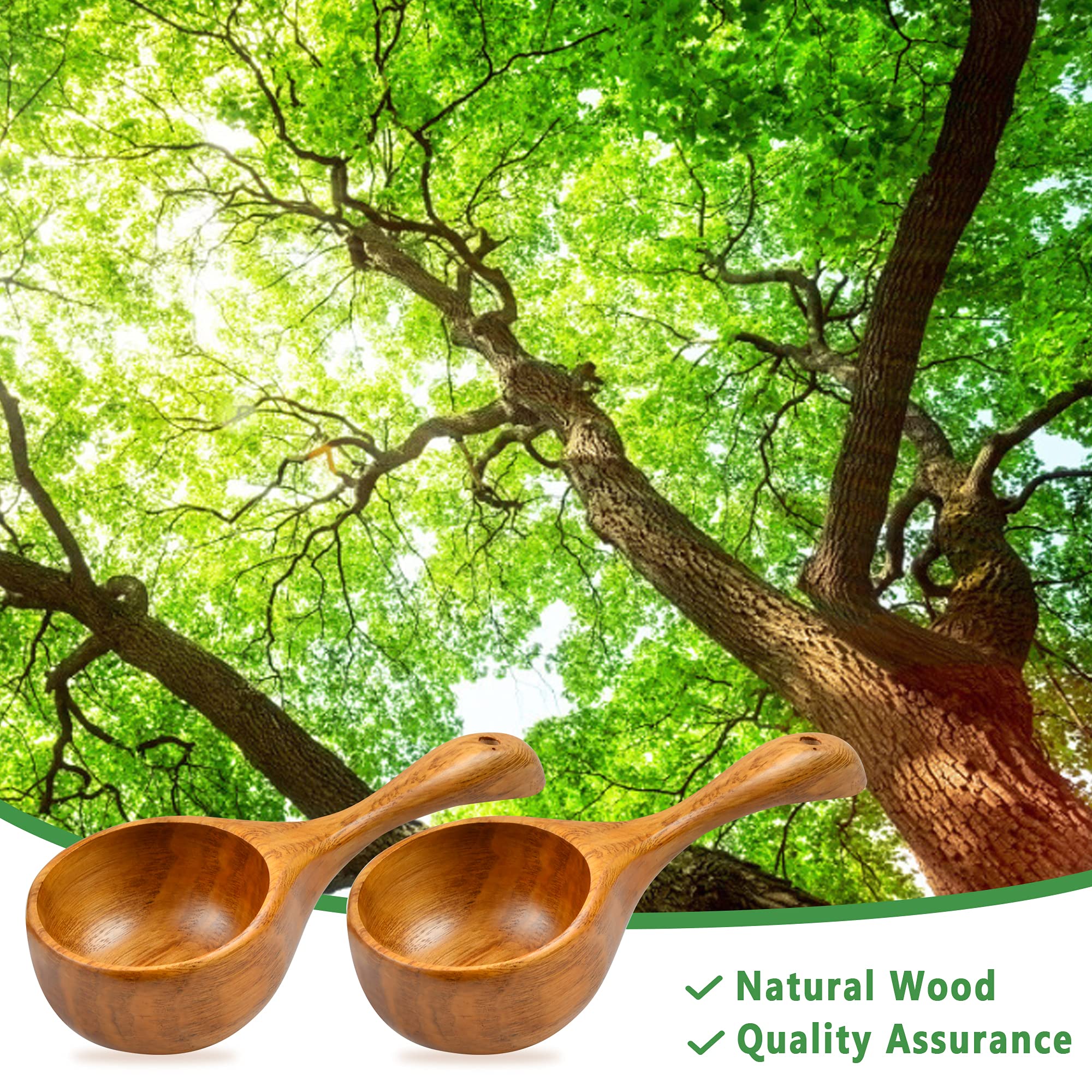 Aemygo 2 Pack Wooden Scoop Ladle For Kitchen, 8.5 Inch Large Solid Wood Kitchen Rice Scoop Multipurpose Bath Salt Scoop For Serv