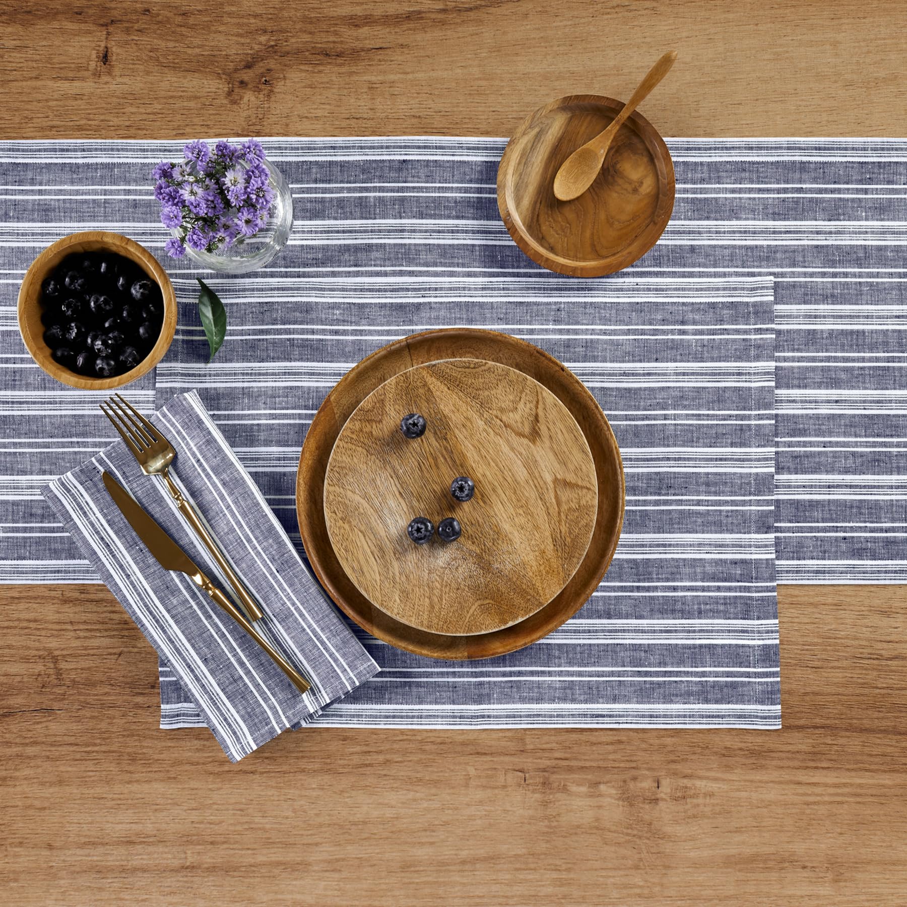 Solino Home Stripe Linen Placemats 19'' L X 14'' W Inch - 100% Pure Linen Navy And White Cloth Placemats Set Of 4 - Chelsea Stri