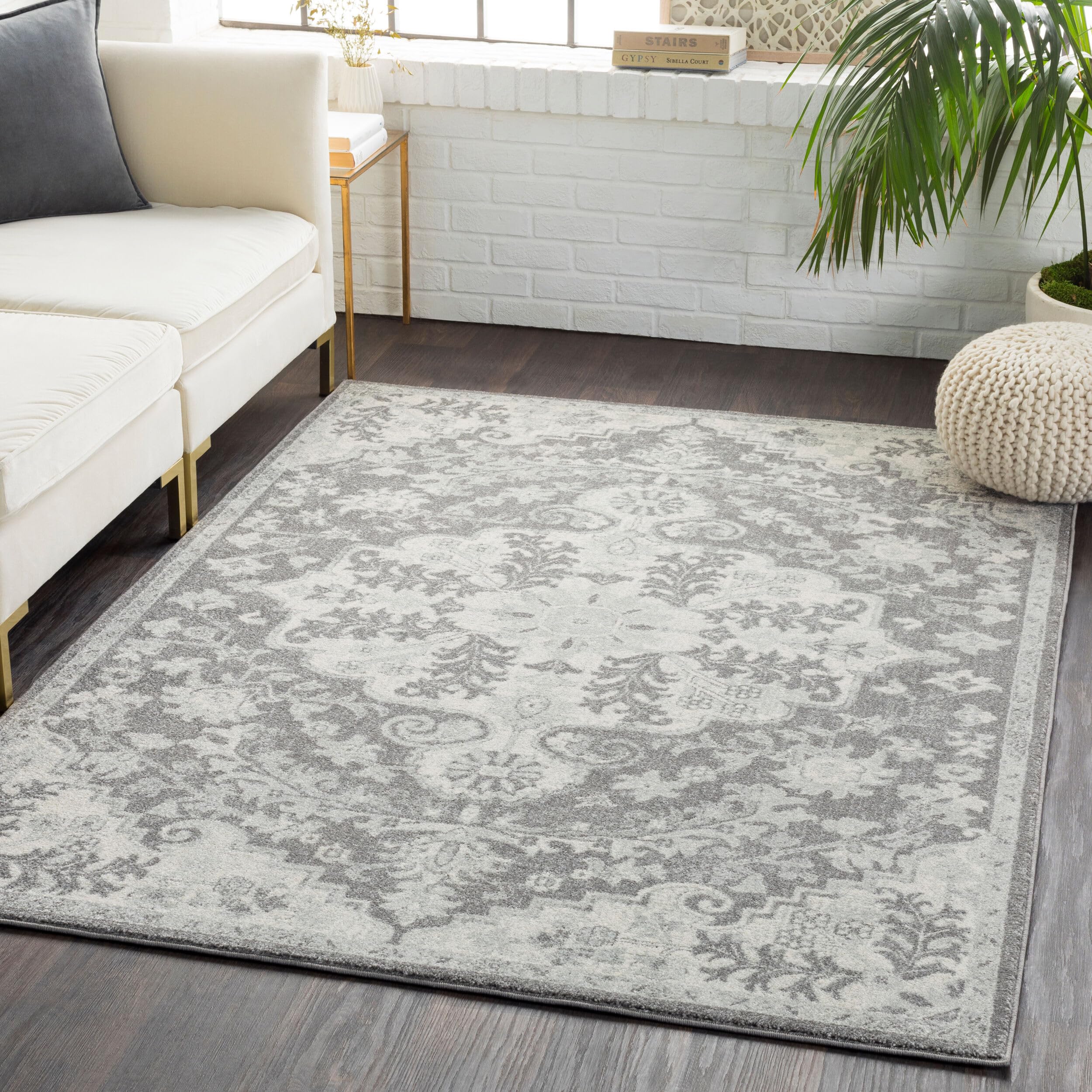 Livabliss Area Rugs - 4x6 Odelia Vintage Boho Black Gray Charcoal Area Rug for Living Room Bedroom - Floral Medallion Stain Resi