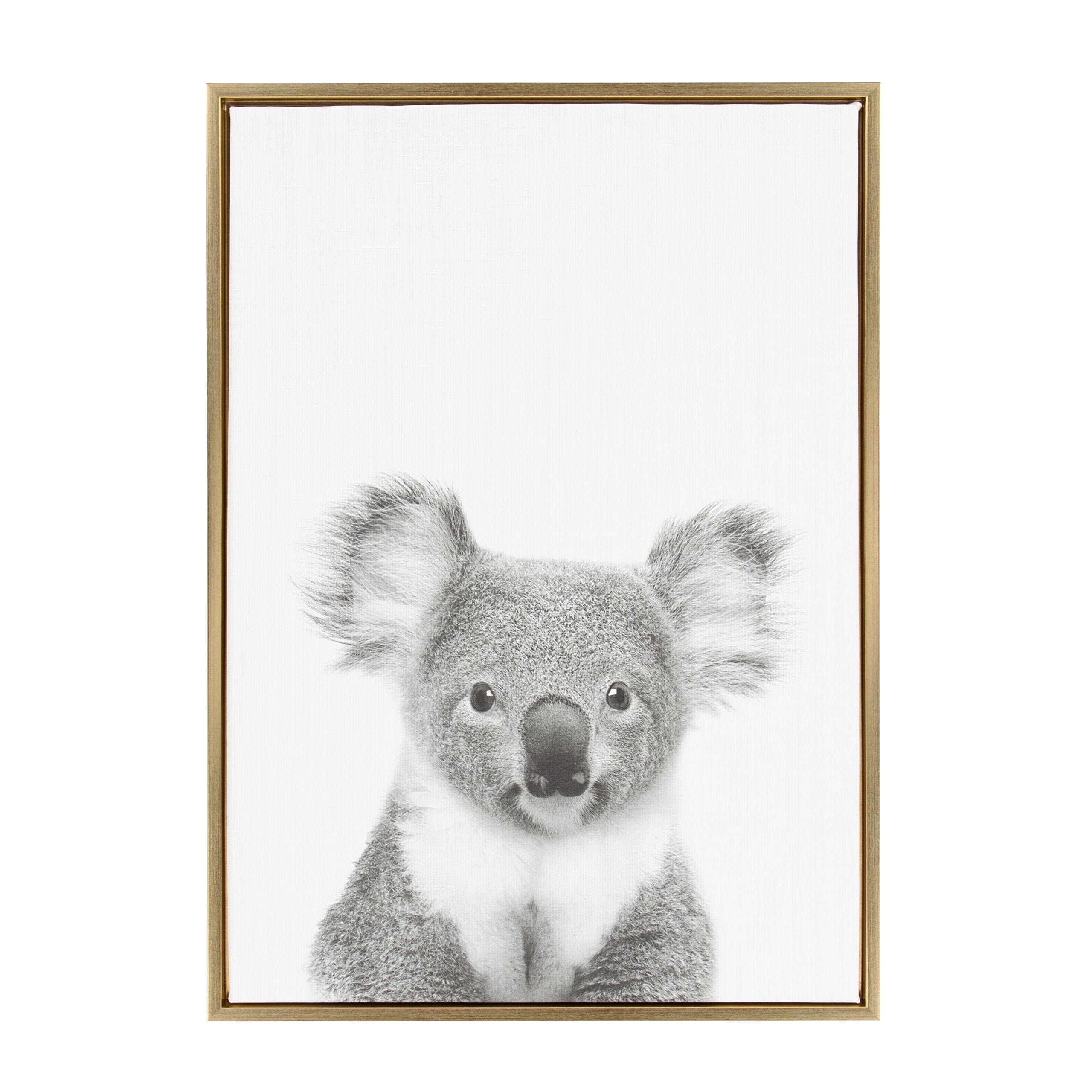 Kate And Laurel Sylvie Koala Animal Print Black And White Portrait Framed Canvas Wall Art By Simon Te Tai, 23X33 Gold