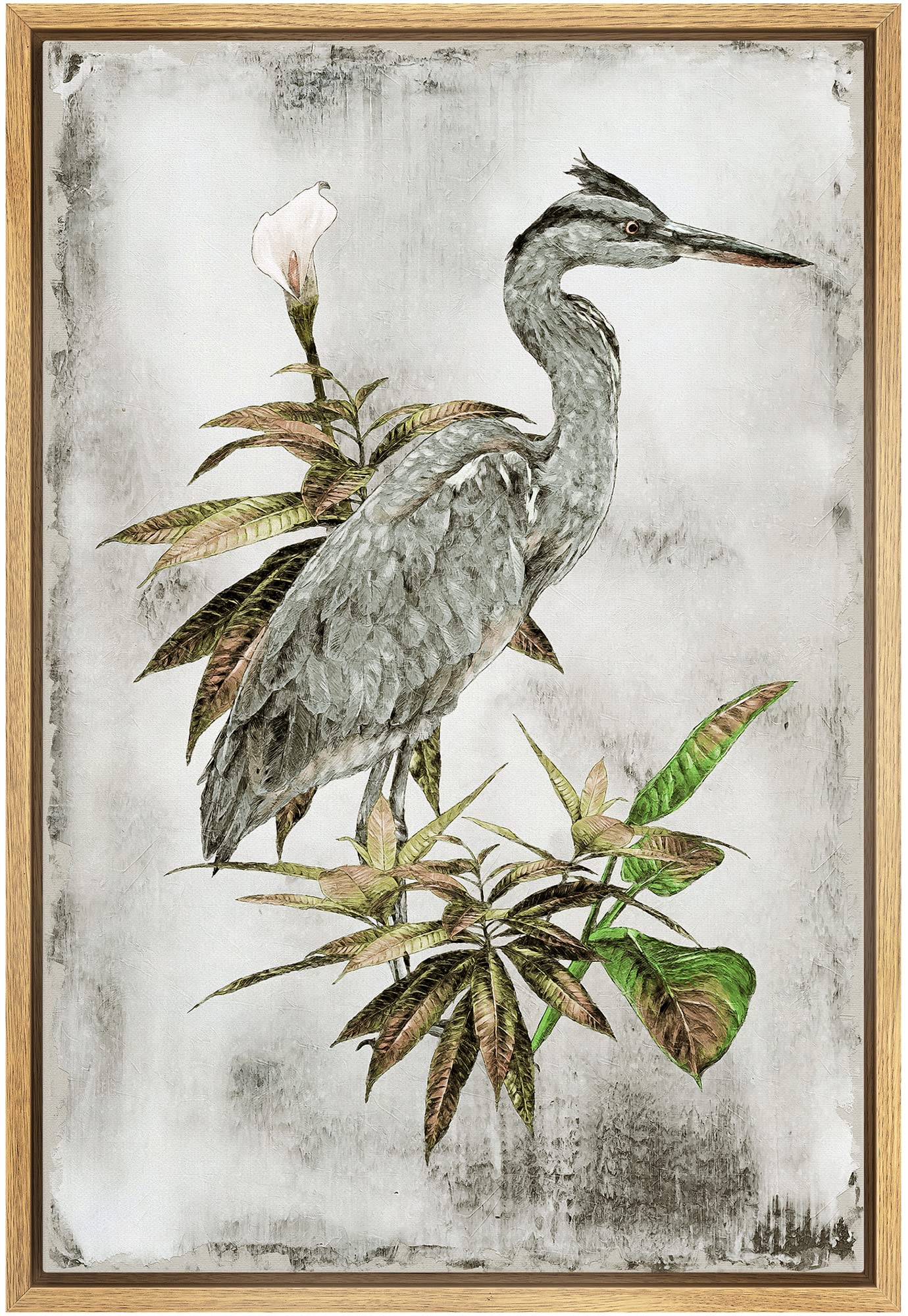 Wall26 Framed Canvas Print Wall Art Pastel Watercolor White Crane Bird Nature Wilderness Illustrations Modern Art Decorative Rus