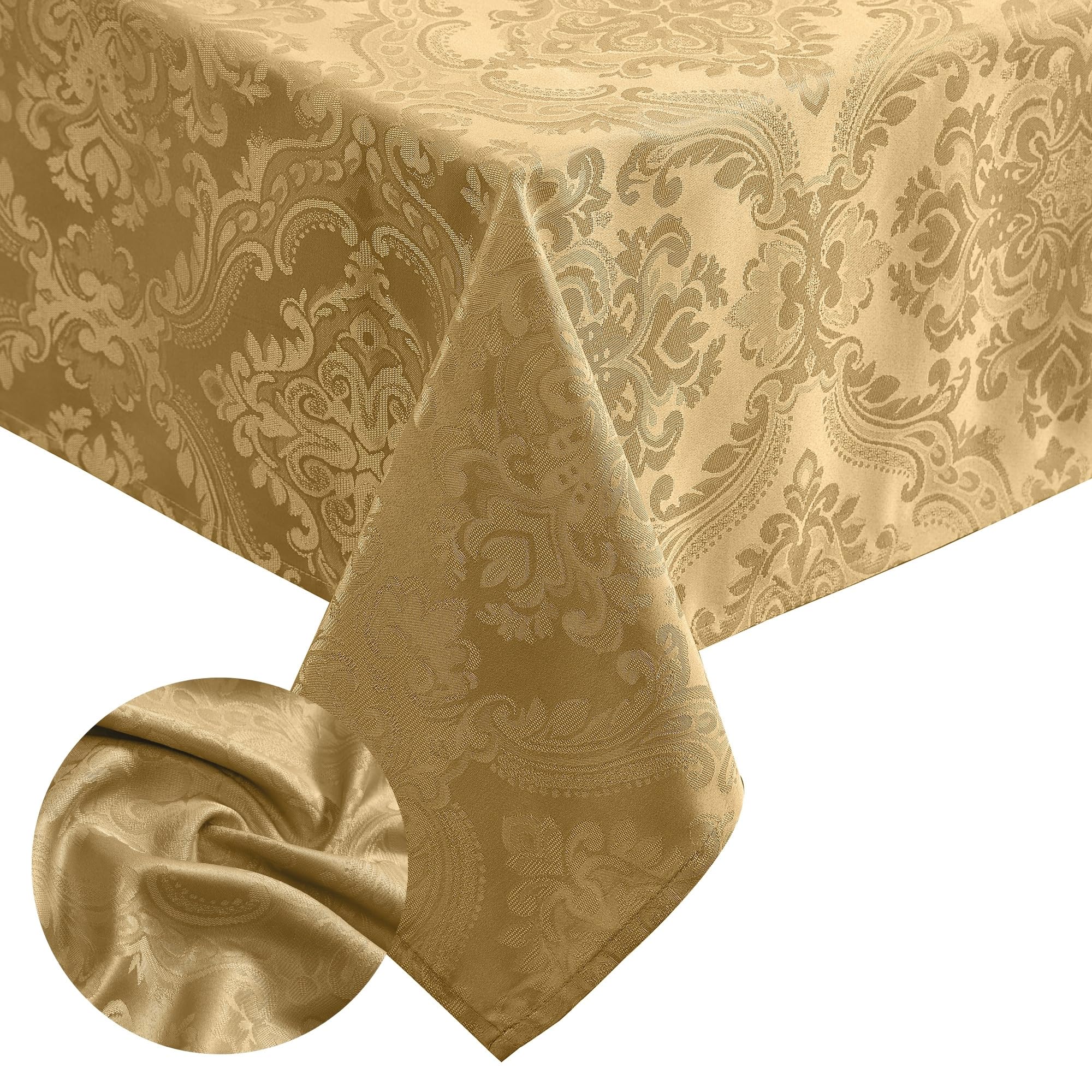 Elrene Home Fashions Caiden Elegance Damask Fabric Tablecloth, 52'' X 52'' Square, Gold