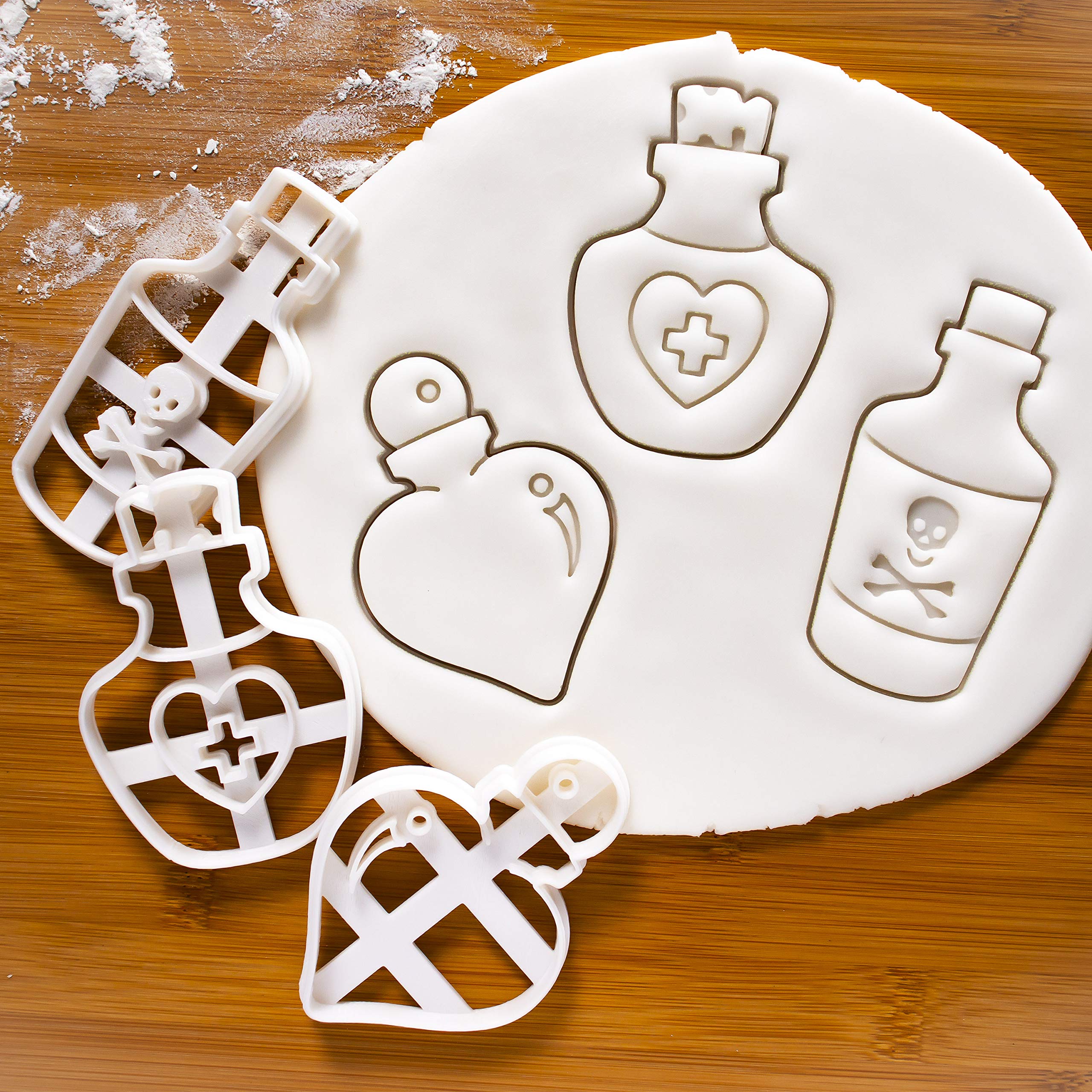 Set Of 3 Potion Bottle Cookie Cutters (Designs: Love, Poison, And Health), 3 Pieces - Bakerlogy