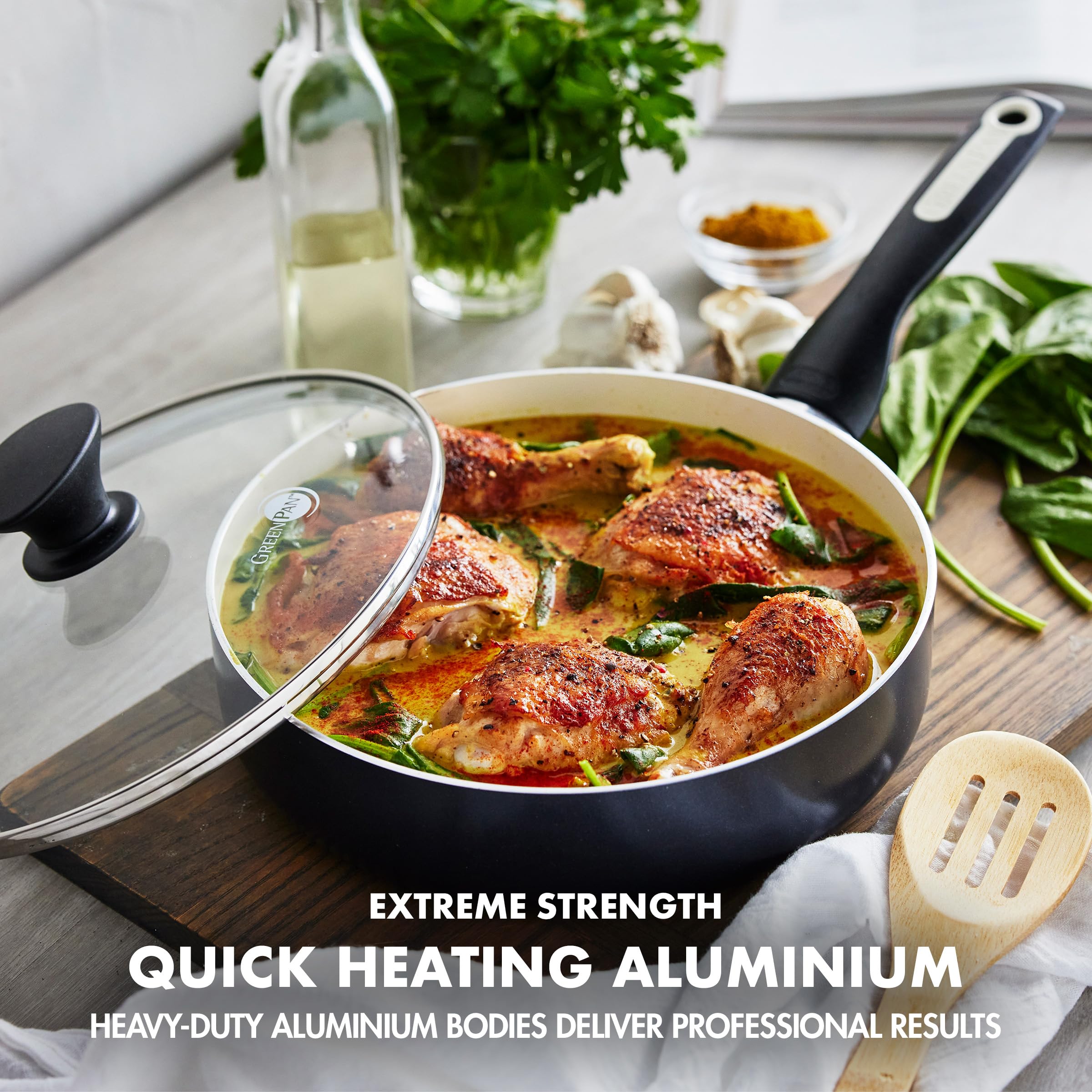 GreenPan Rio 16 Piece Cookware Pots and Pans Set, Hard Anodized Healthy Ceramic Nonstick PFAS-Free, Bakelite Handles, Frypans, S