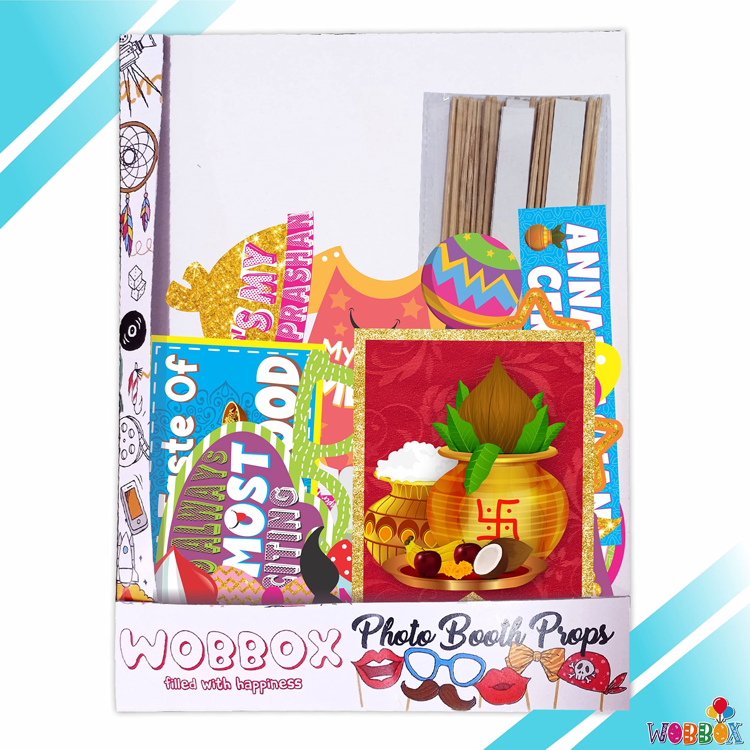 WOBBOX Annaprashan Photo Booth Party Props with Bunting Banner Hindi Shubh Red & Golden Color Font, Decoration Item
