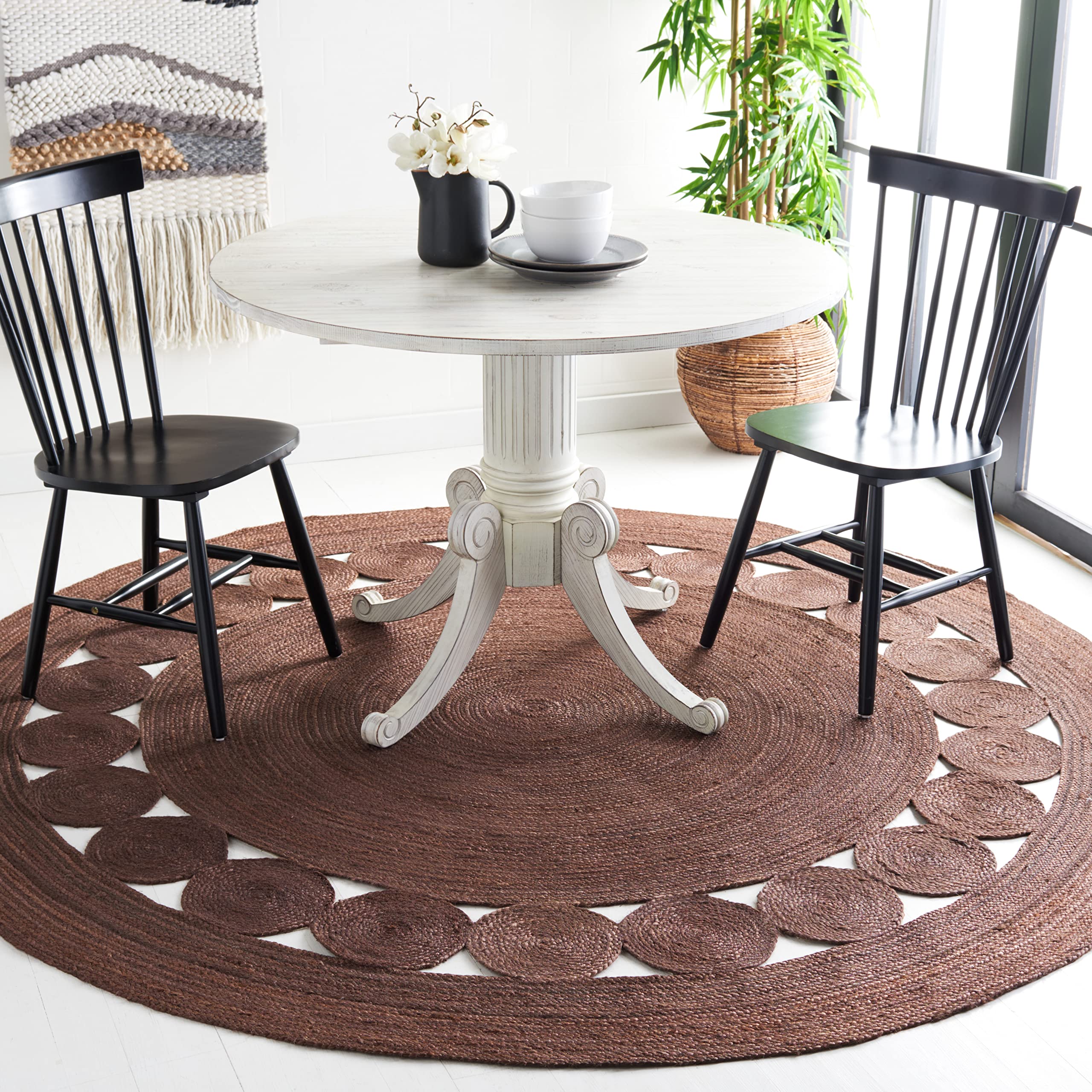 SAFAVIEH Natural Fiber Collection Area Rug - 8 Round, Brown, Handmade Boho Charm Farmhouse Jute, Ideal for High Traffic Areas i