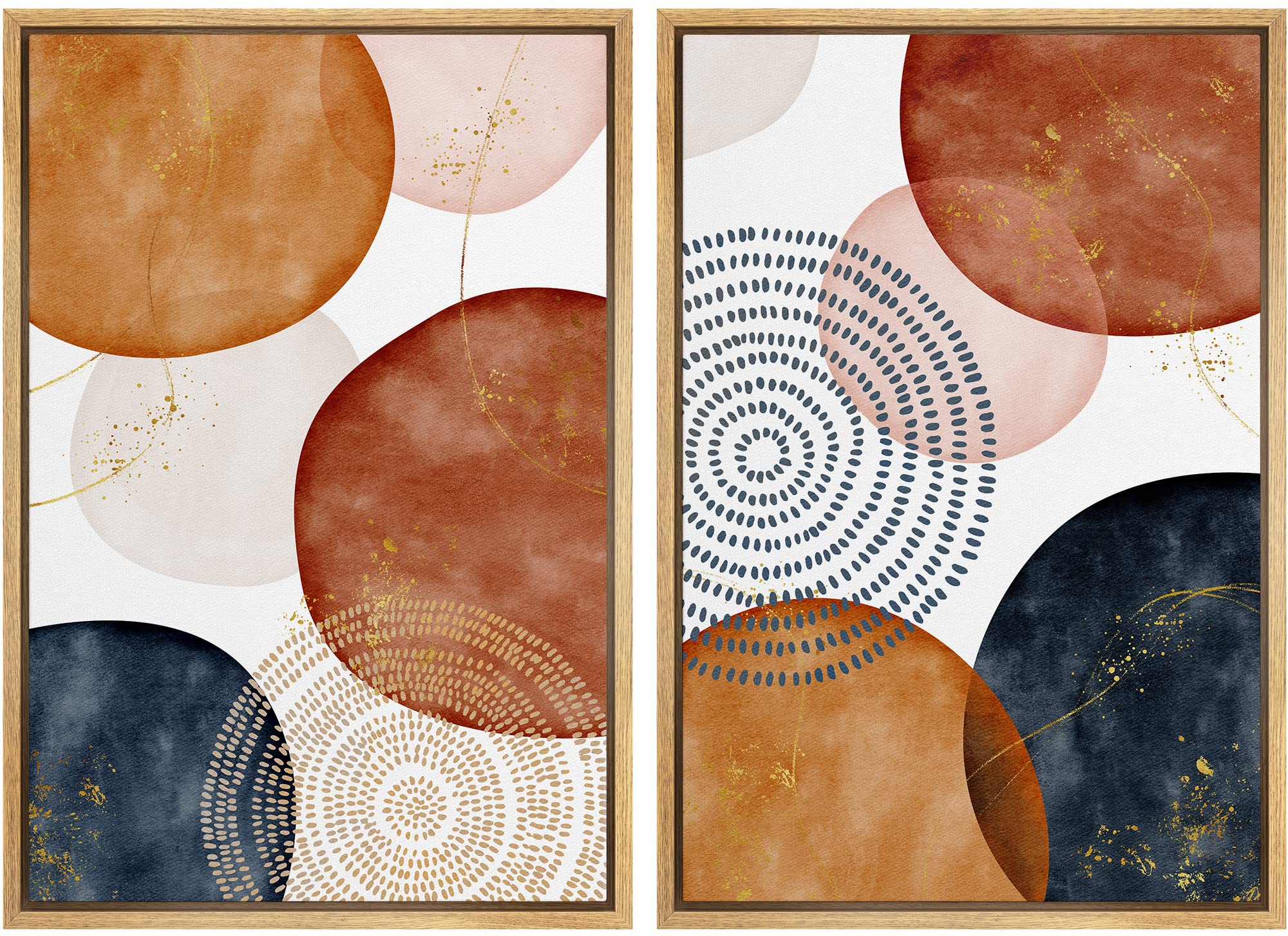 Signford Framed Wall Art Print Set Vintage Mid-Century Spiral Watercolor Dot Abstract Shapes Illustrations Modern Minimalist Mul