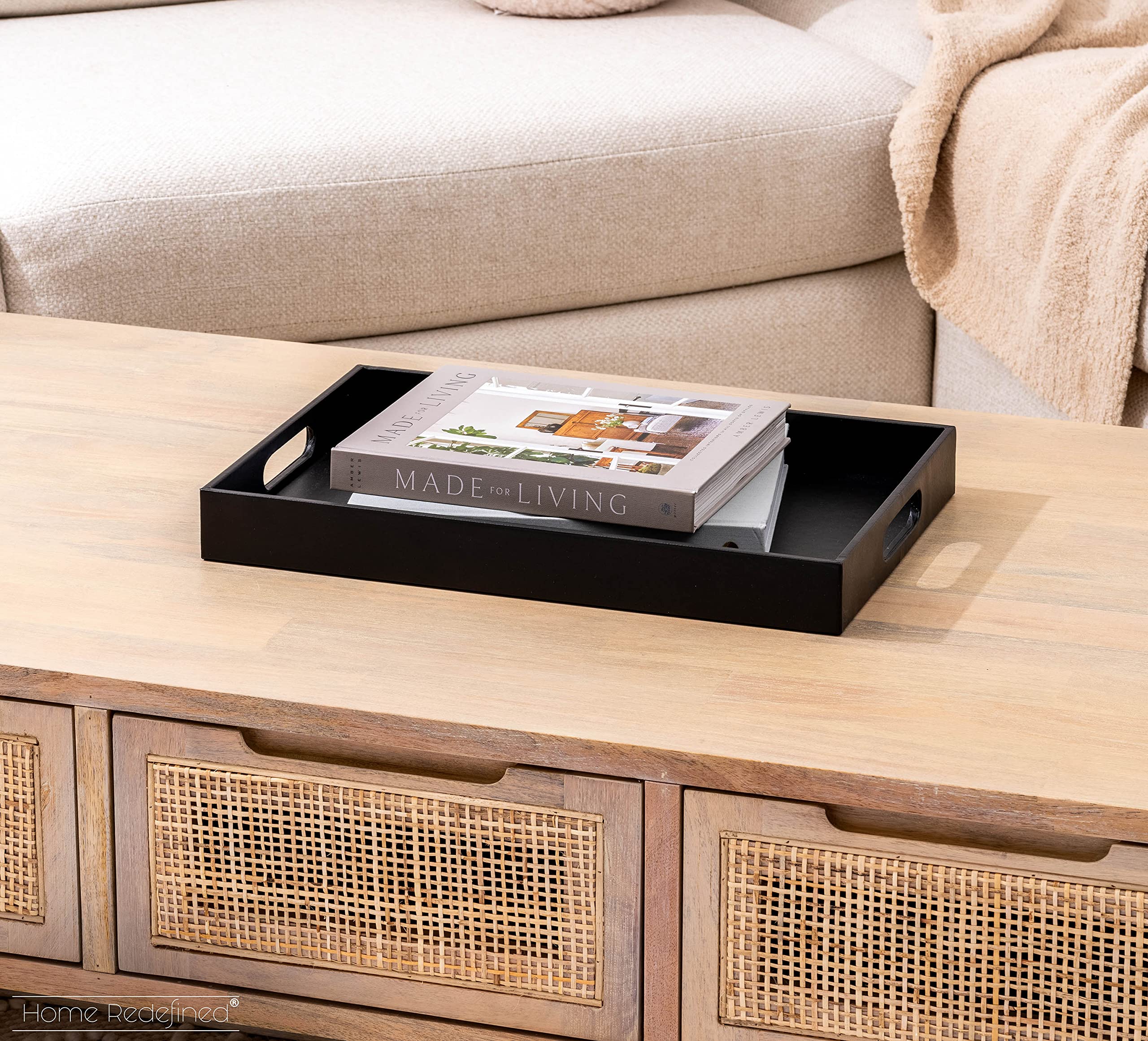 Home Redefined Beautiful Modern Elegant 18''X12'' Rectangle Classic Black Faux Leather Decorative Ottoman Coffee Table Perfume L