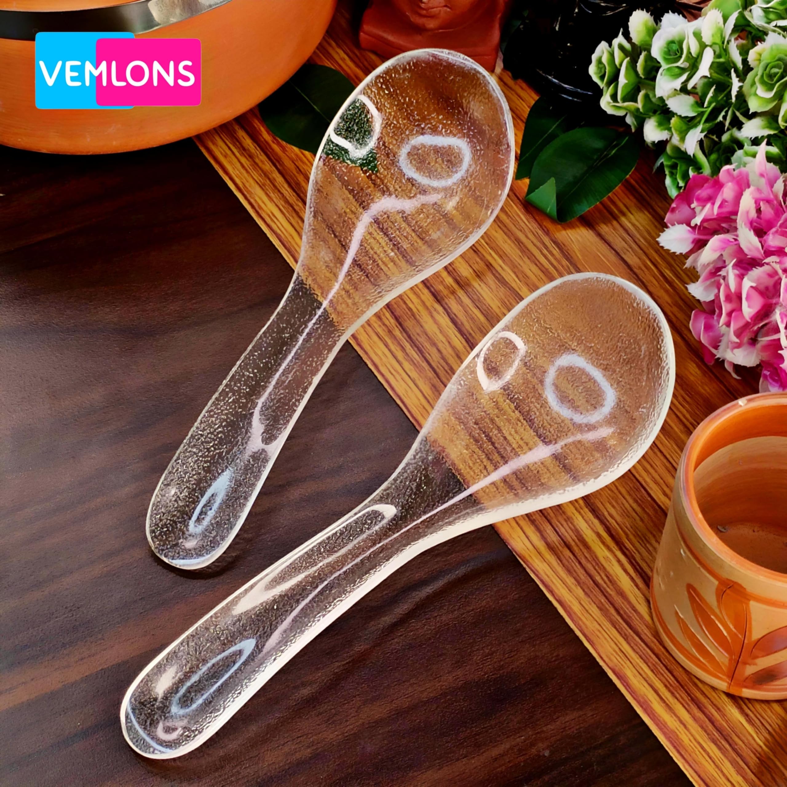 Vemlons Transperent Serving Spoon Long Handled Serving Spoon Acrylic Tableware (Set Of 4)