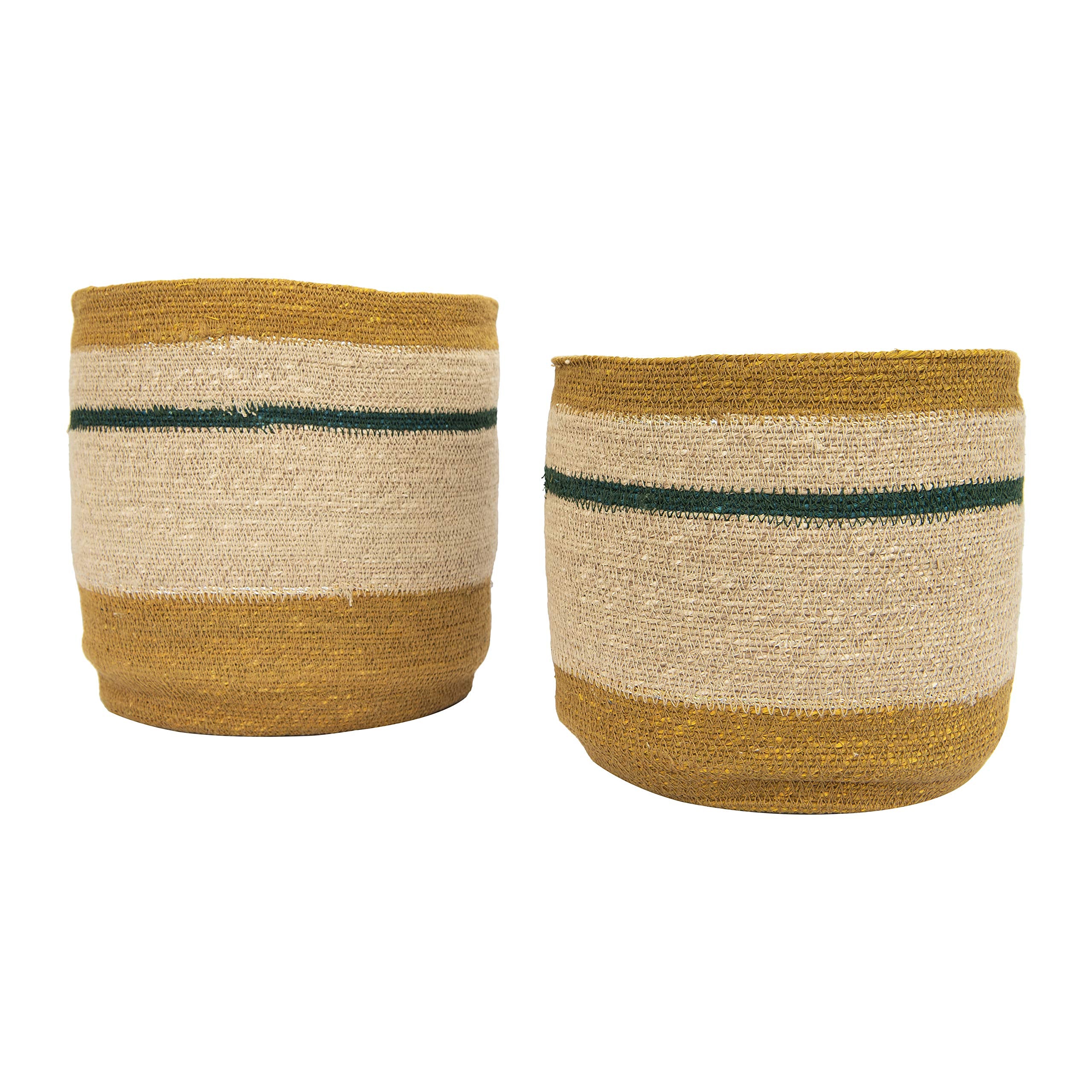 Creative Co-Op Df2462 10.75'' & 12.25'' Handwoven Natural Seagrass Striped (Set Of 2 Sizes) Baskets, Brown