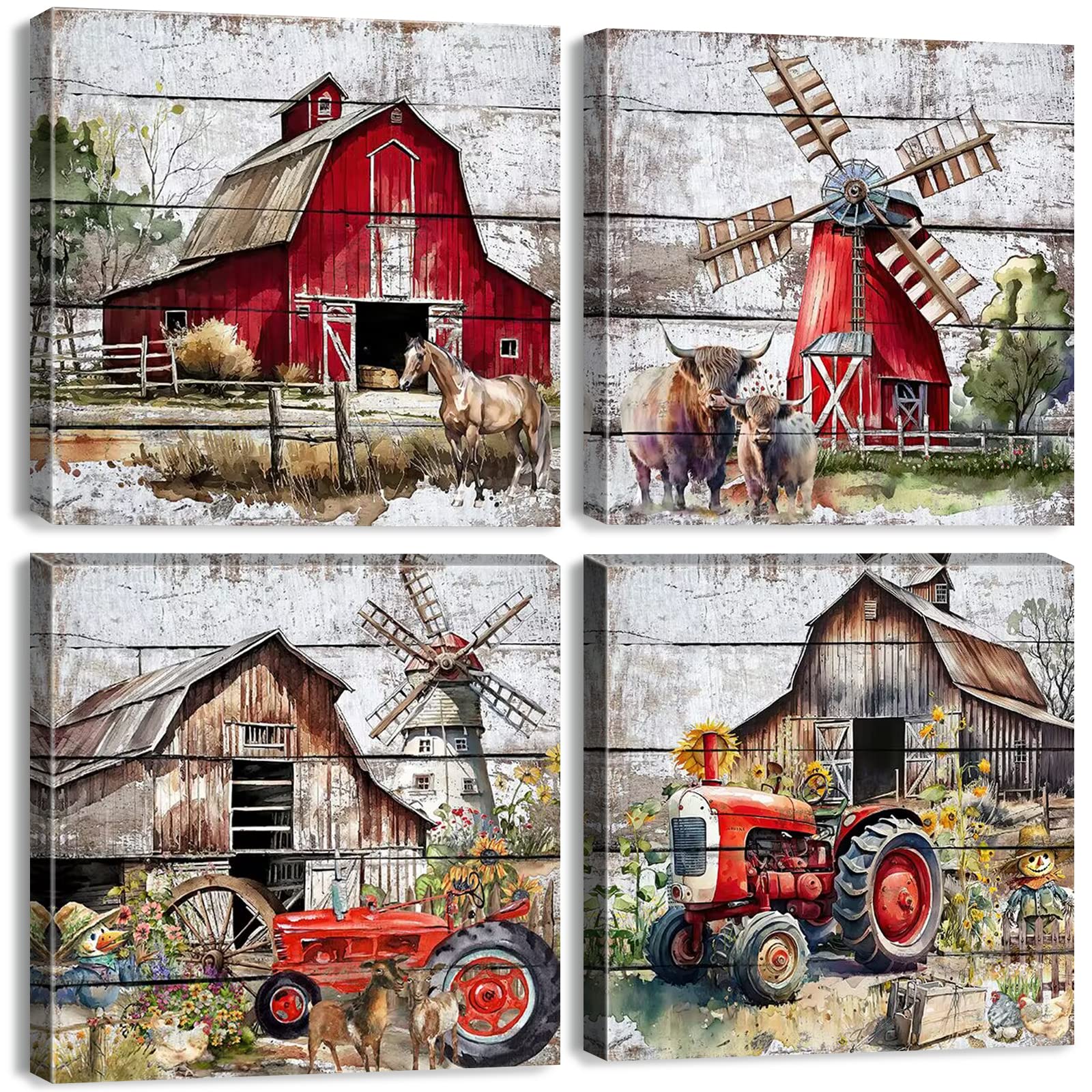 Rustic Farmhouse Wall Art Red Barn Pictures Country Kitchen Decor Abstract Farm Animals Cow Canvas Prints Windmills Truck Painti