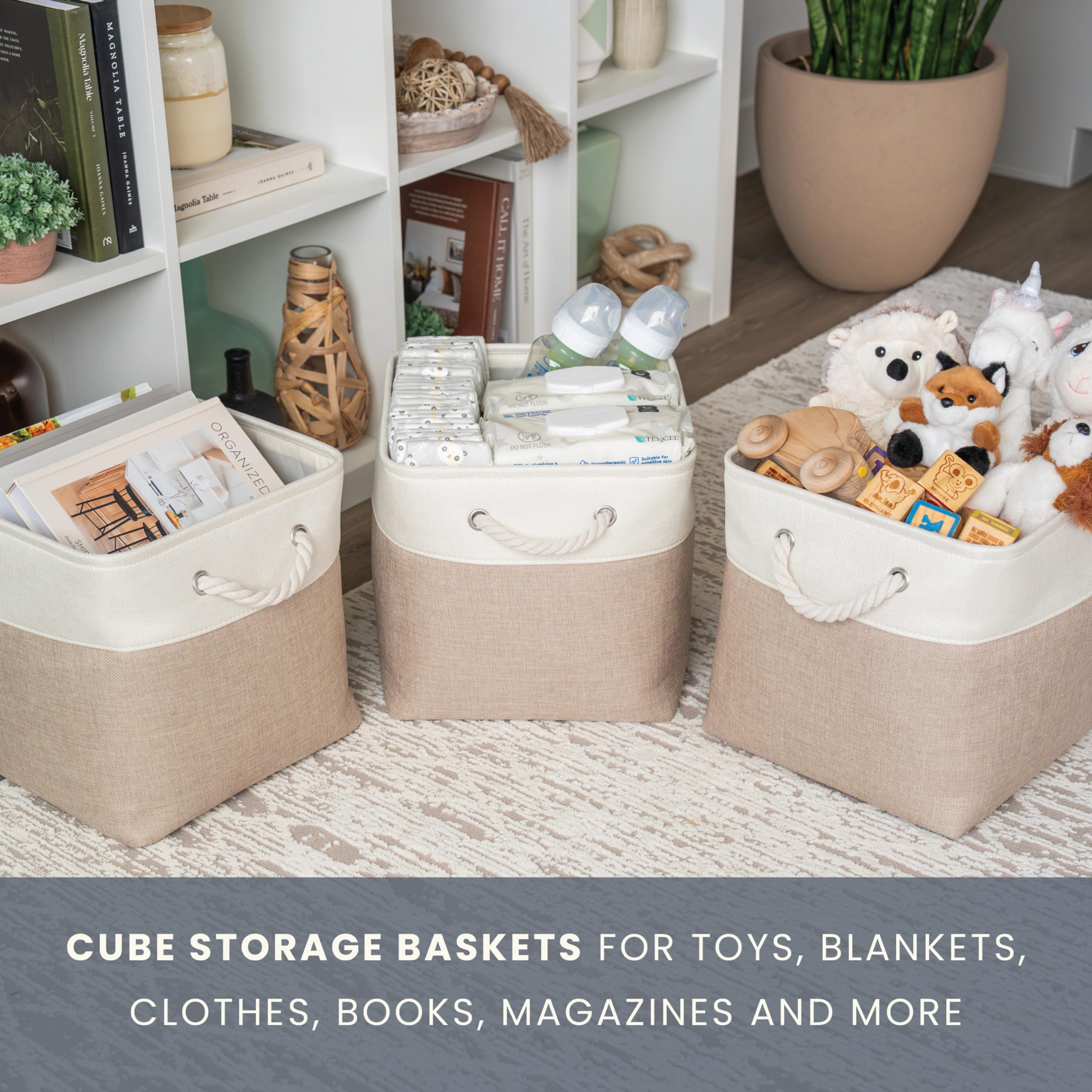 Organihaus Storage Cubes 11X11X11 Set Of 4, Cube Organizer Bins For Nursery Decor, Fabric Cube Baskets For Shelves, Foldable Sto