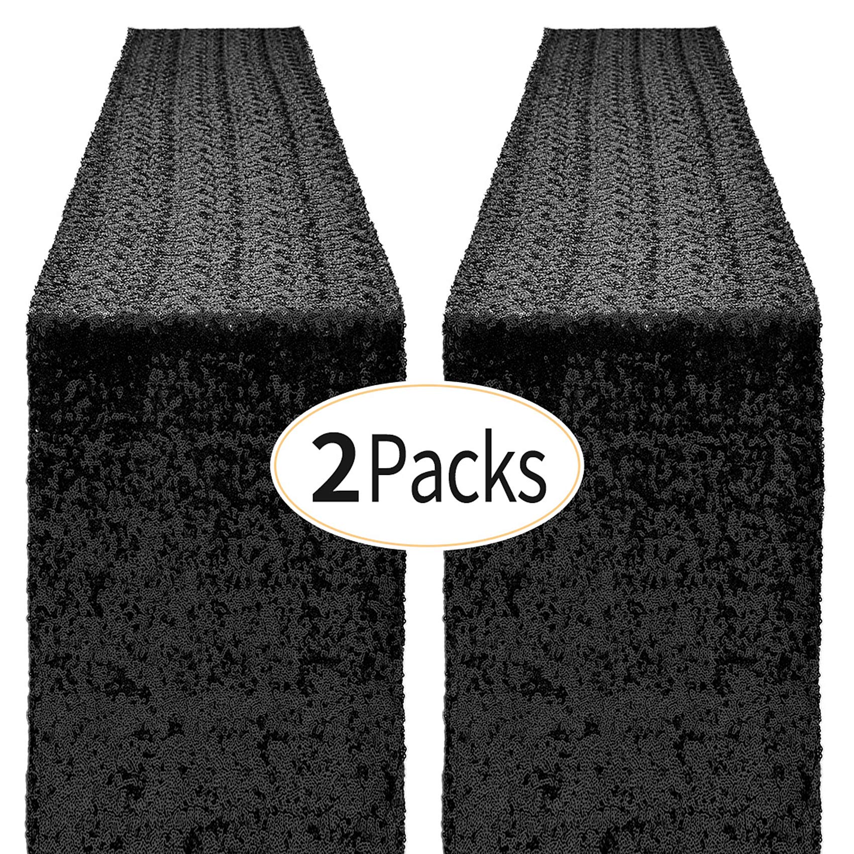 2 Packs 12 X 72 Inches Black Sequin Table Runner, Glitter Runner For Birthday Party Supplies Decorations Wedding Bachelorette Ho
