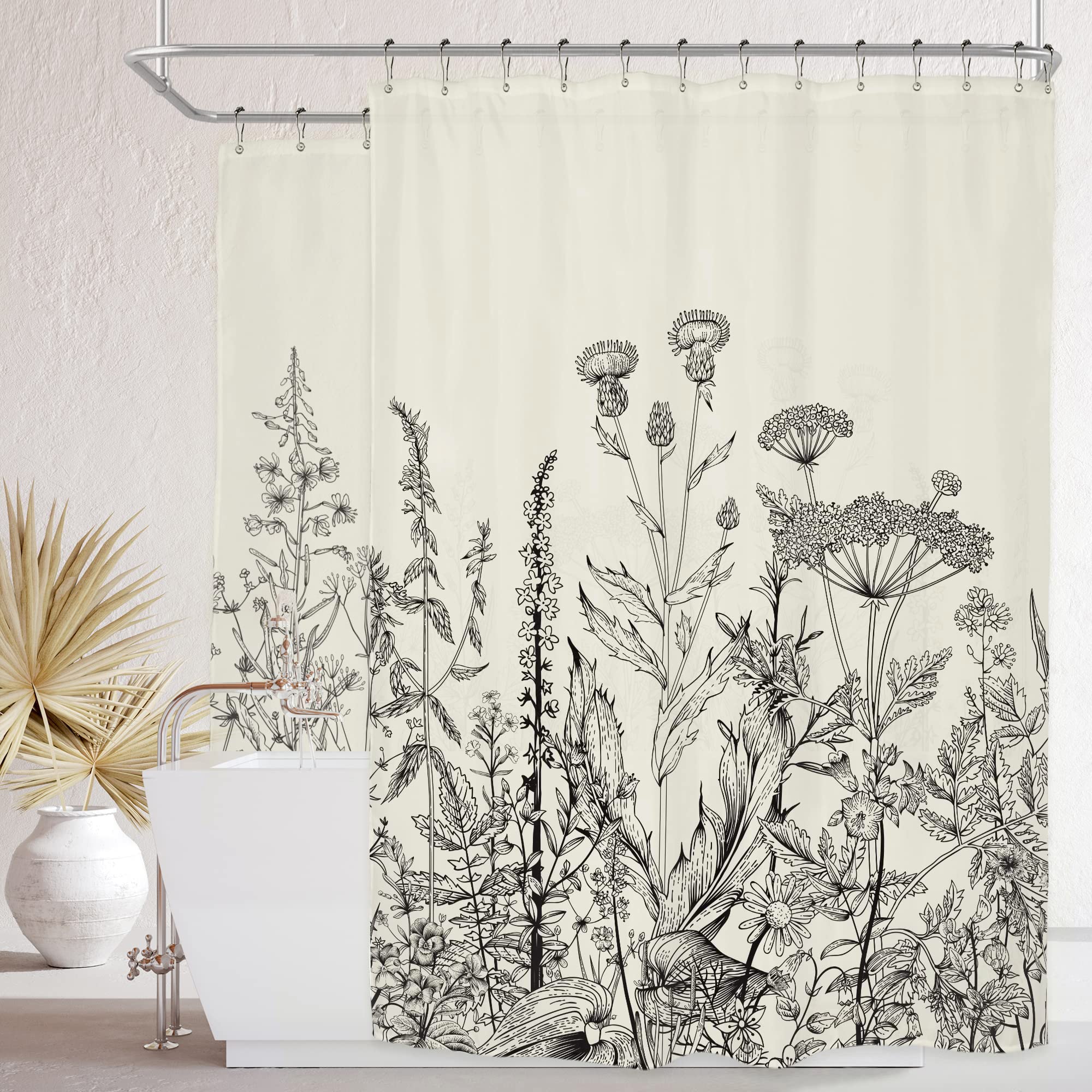 Riyidecor Clawfoot Tub Extra Wide Shower Curtain 180Wx70H Inch Flower Wrap All Around Circular Round Floral Wildflower Botanical