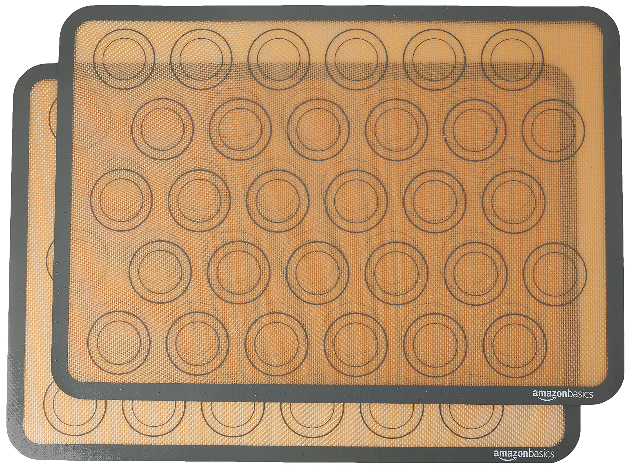 Amazon Basics Silicone, Non-Stick, Food Safe Baking Mat, Macaron, Pack of 2, Beige/Gray, Rectangular, 16.5 x 11.6