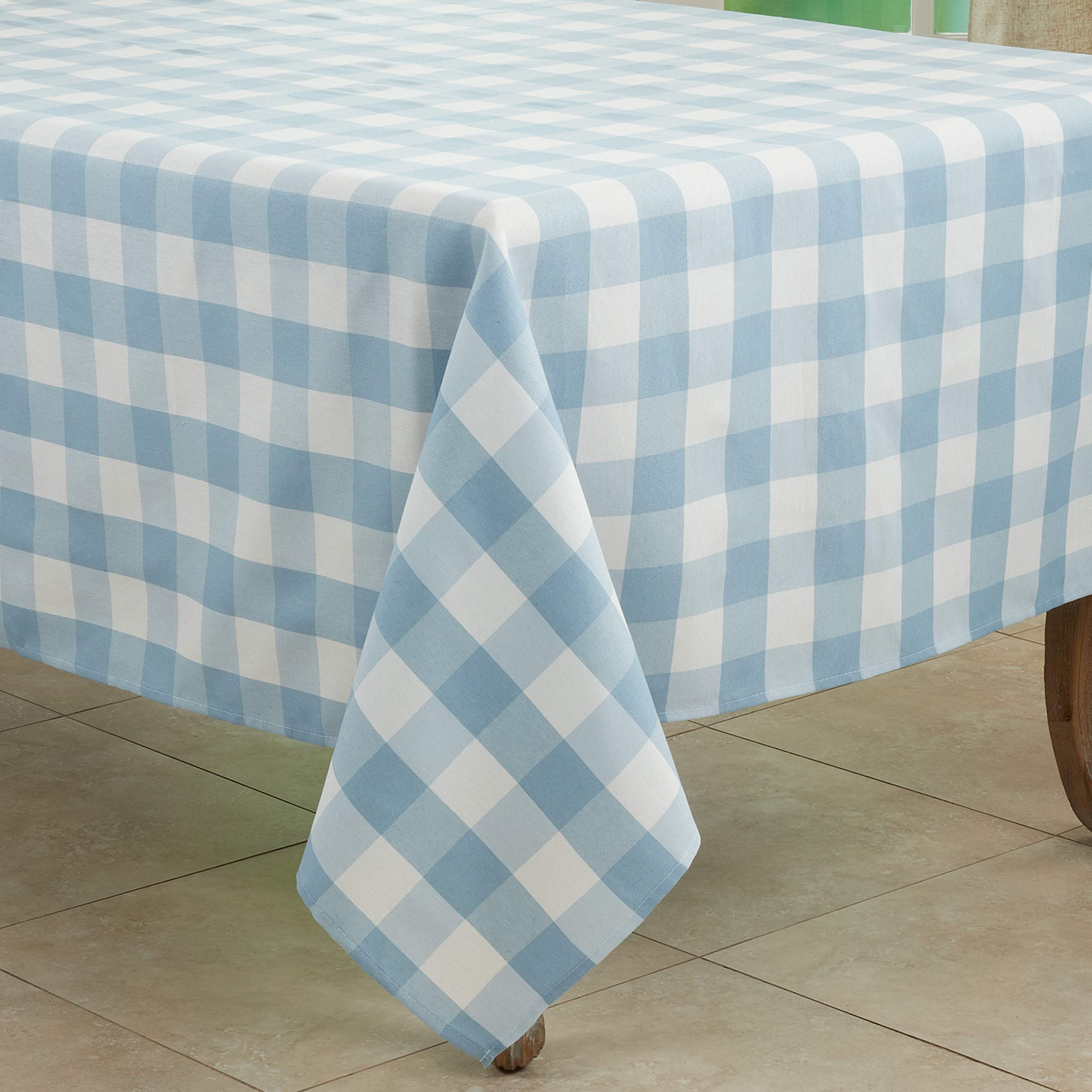 Saro Lifestyle Cotton Blend Buffalo Plaid Tablecloth, 70'', Blue