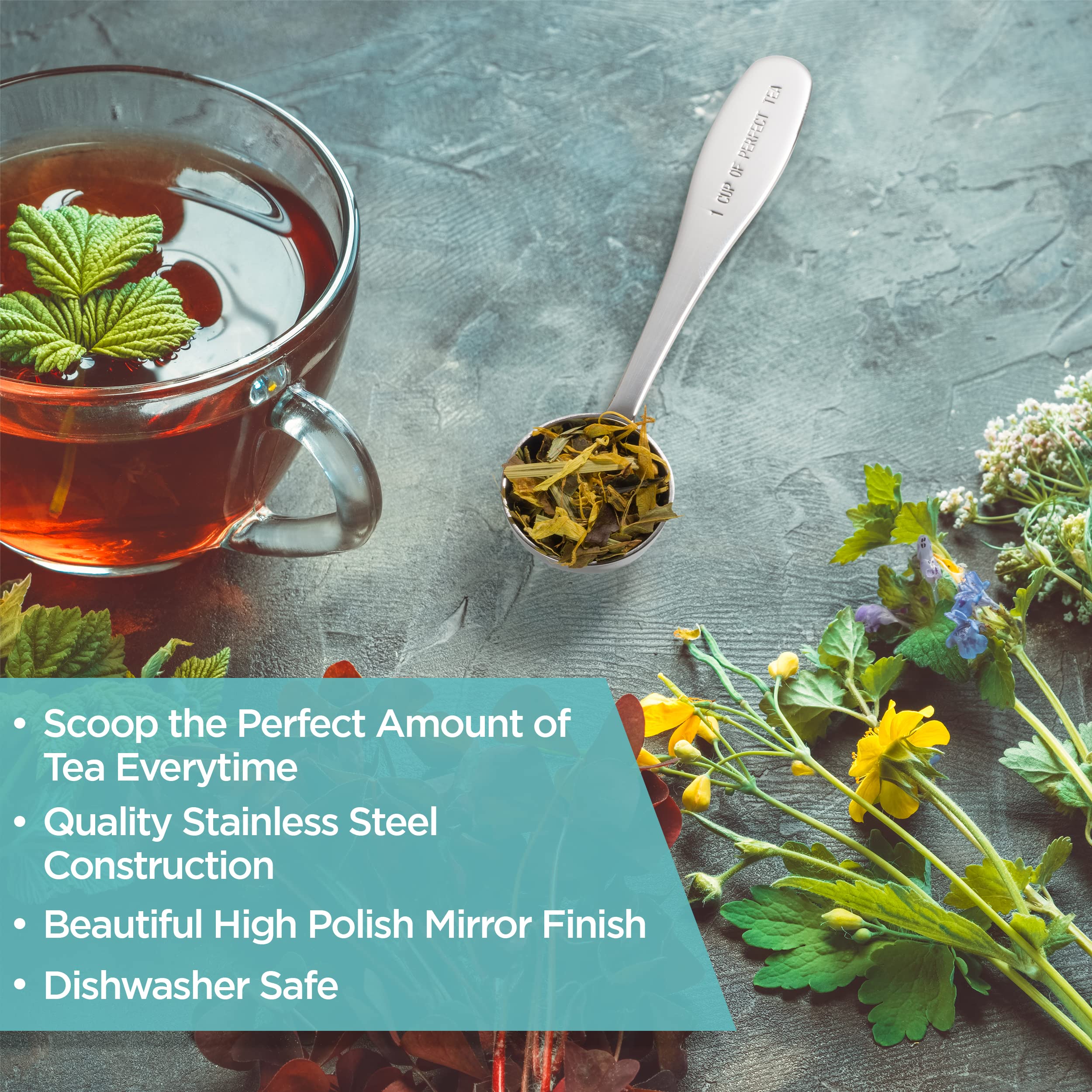 Loose Leaf Tea Spoon Measure | One Cup Of Perfect Tea | Stainless Steel Scoop | Premium High Polish Finish