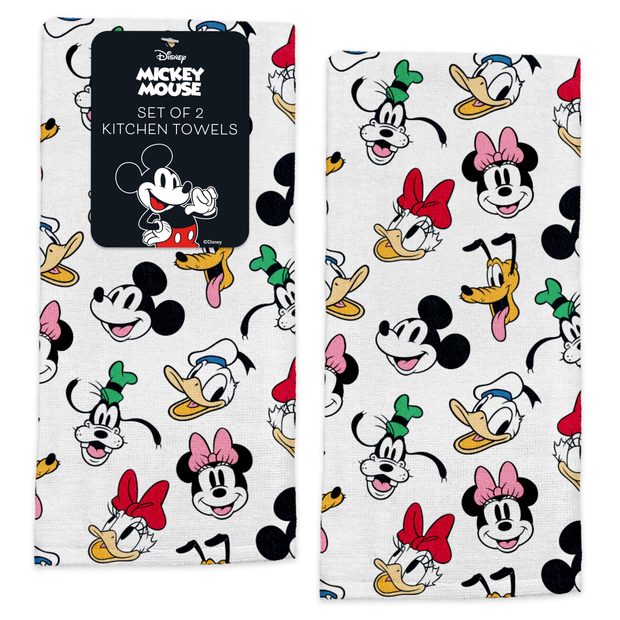 Disney Kitchen Towels - 2-Pack 100% Cotton Kitchen Towels Set - 16 x 26 Soft & Absorbent Dish Towels - Mickey, Minnie & Stitch D
