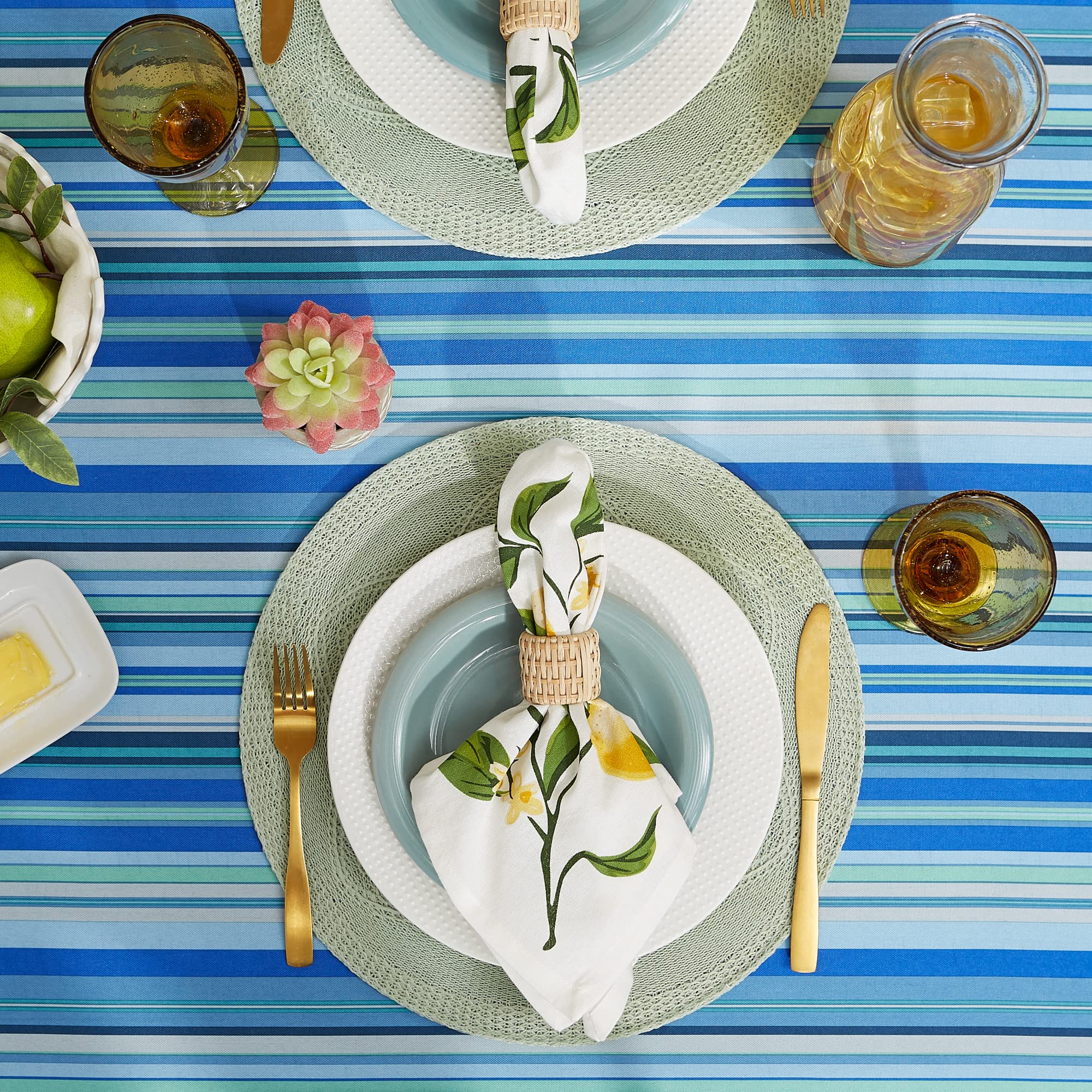 Dii Indoor/Outdoor Tabletop Collection Multi-Use, Machine Washable, Striped, Table Runner, 14X72, Beachy Print