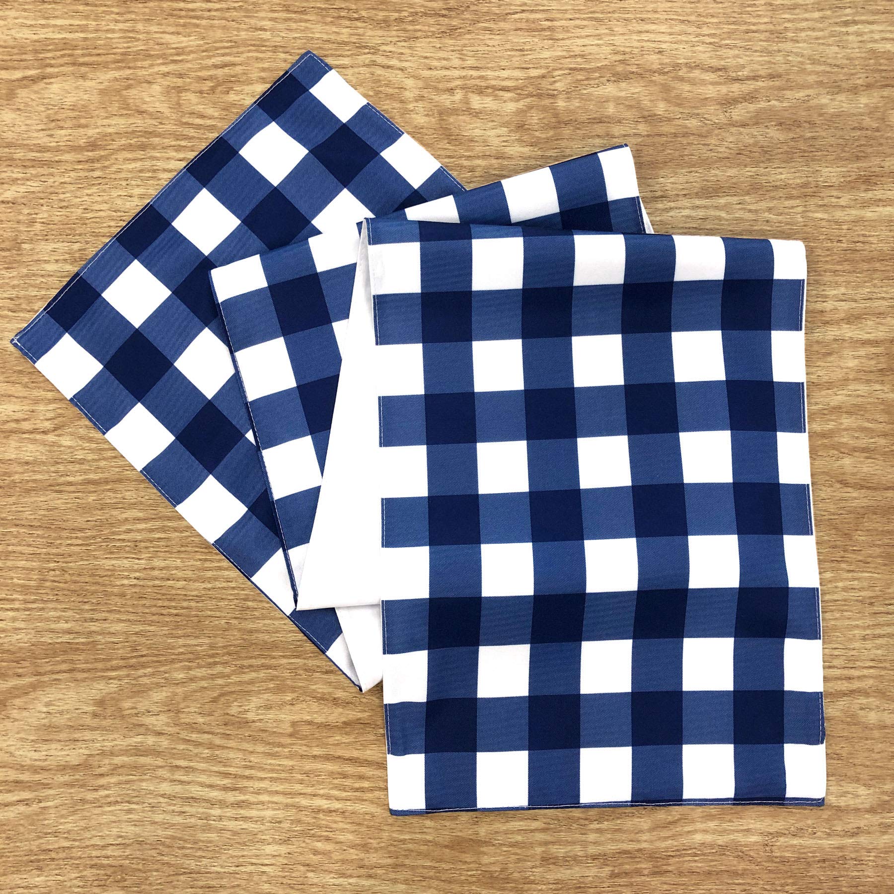 Blue White Gingham Checker Indoor Outdoor Stain Resistant Spill Bead Up Fabric Table Runner 13''x72''