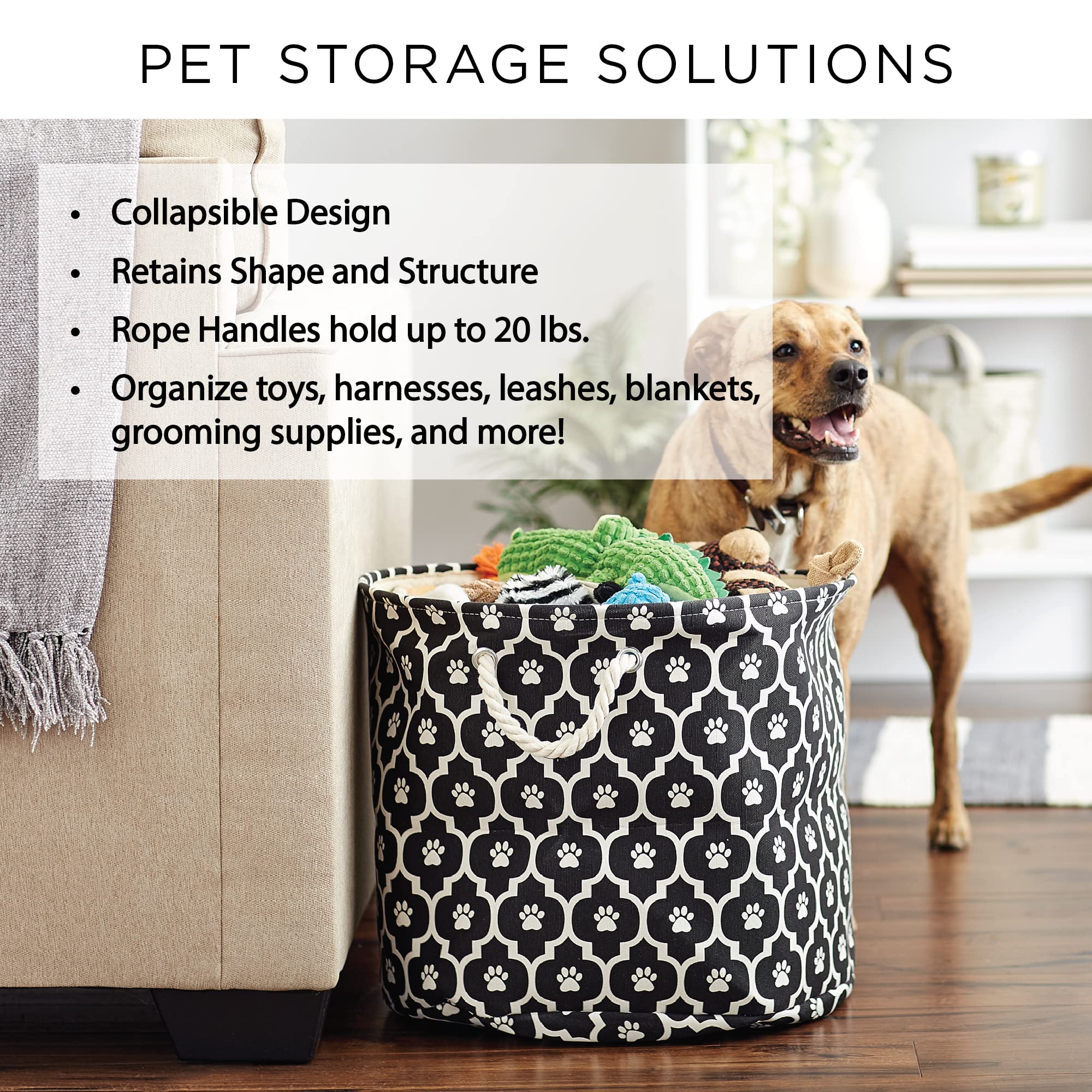 Bone Dry Pet Storage Collection Striped Paw Patch Bin  Medium Round  Brown