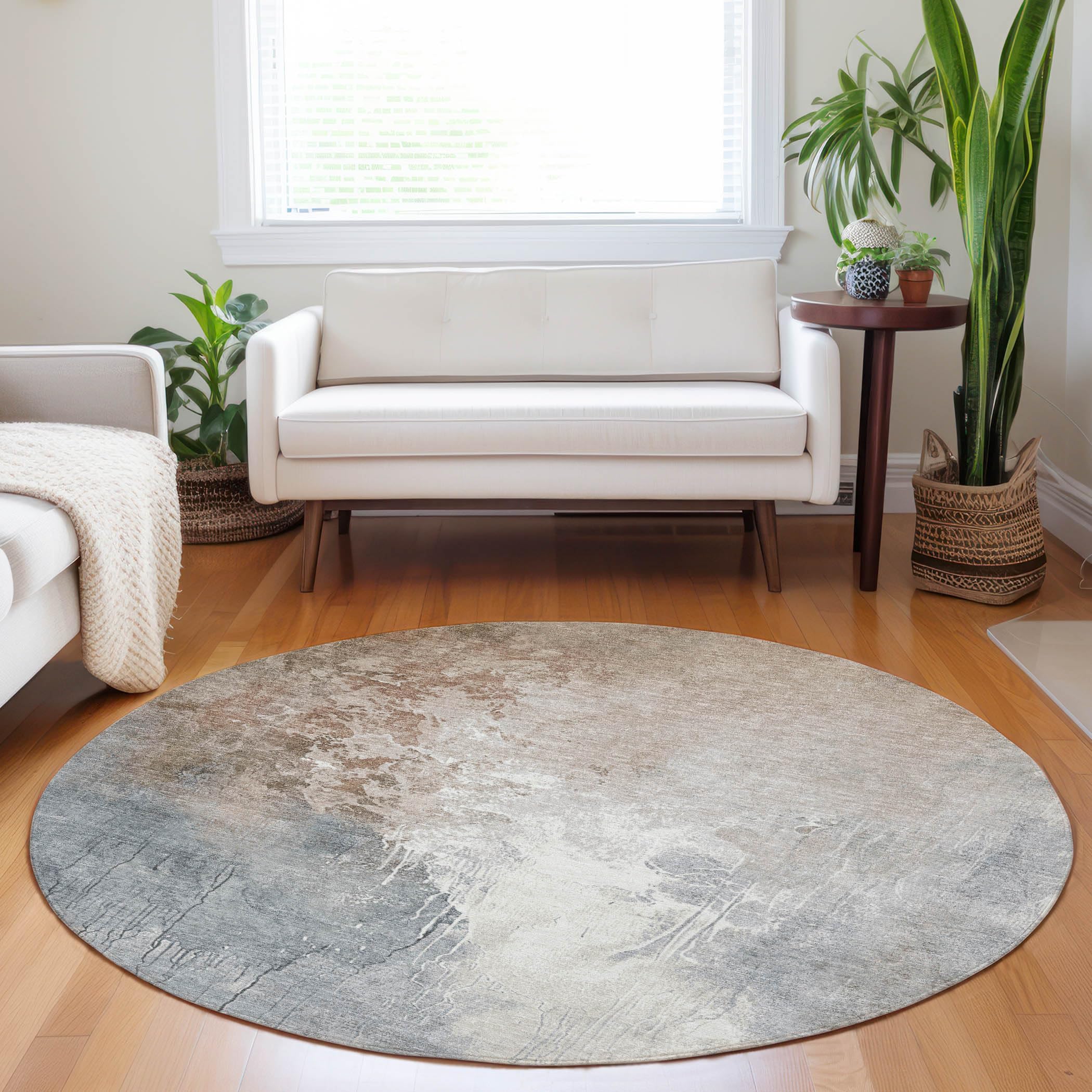 Machine Washable Indoor/Outdoor Chantille Paprika 8 x 8 Round Rug