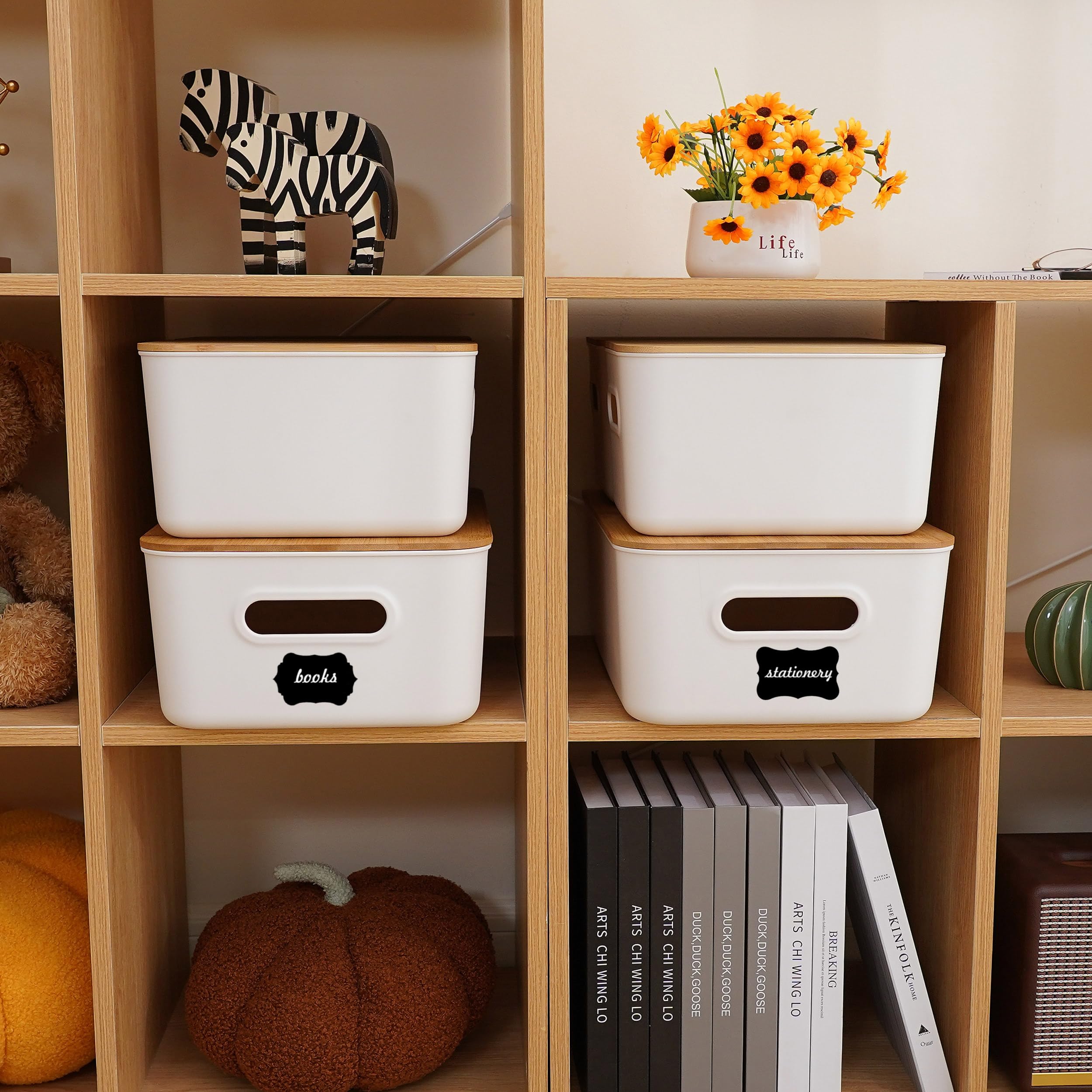 Citylife Set Of 3 Storage Bins With Bamboo Lids Plastic Storage Containers For Organizing Stackable Storage Box With Handle