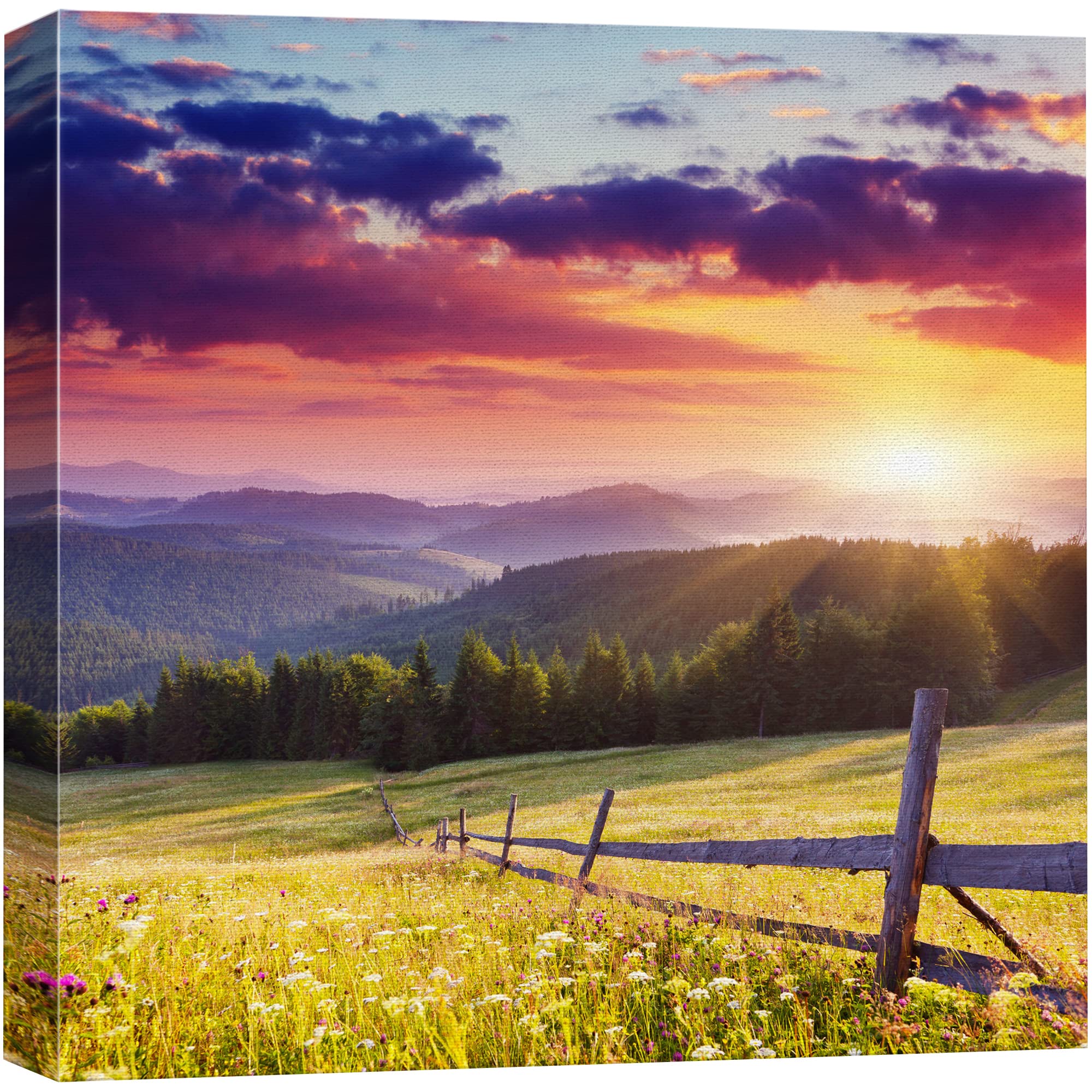 Canvas Prints Wall Art - Majestic Sunset In The Mountains Landscape, Beautiful Mountain Scenery | Modern Wall Decor/Home Art Str