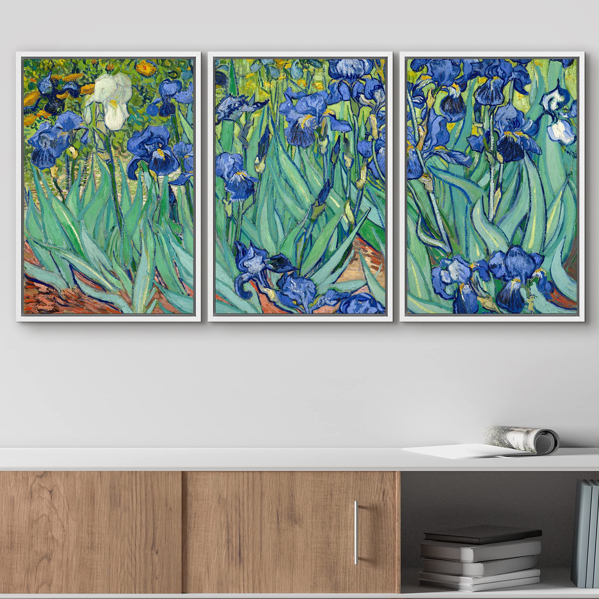 Wall26 Framed Canvas Print Wall Art Set Irises By Vincent Van Gogh Nature Wilderness Illustrations Fine Art Relax/Calm Multicolo