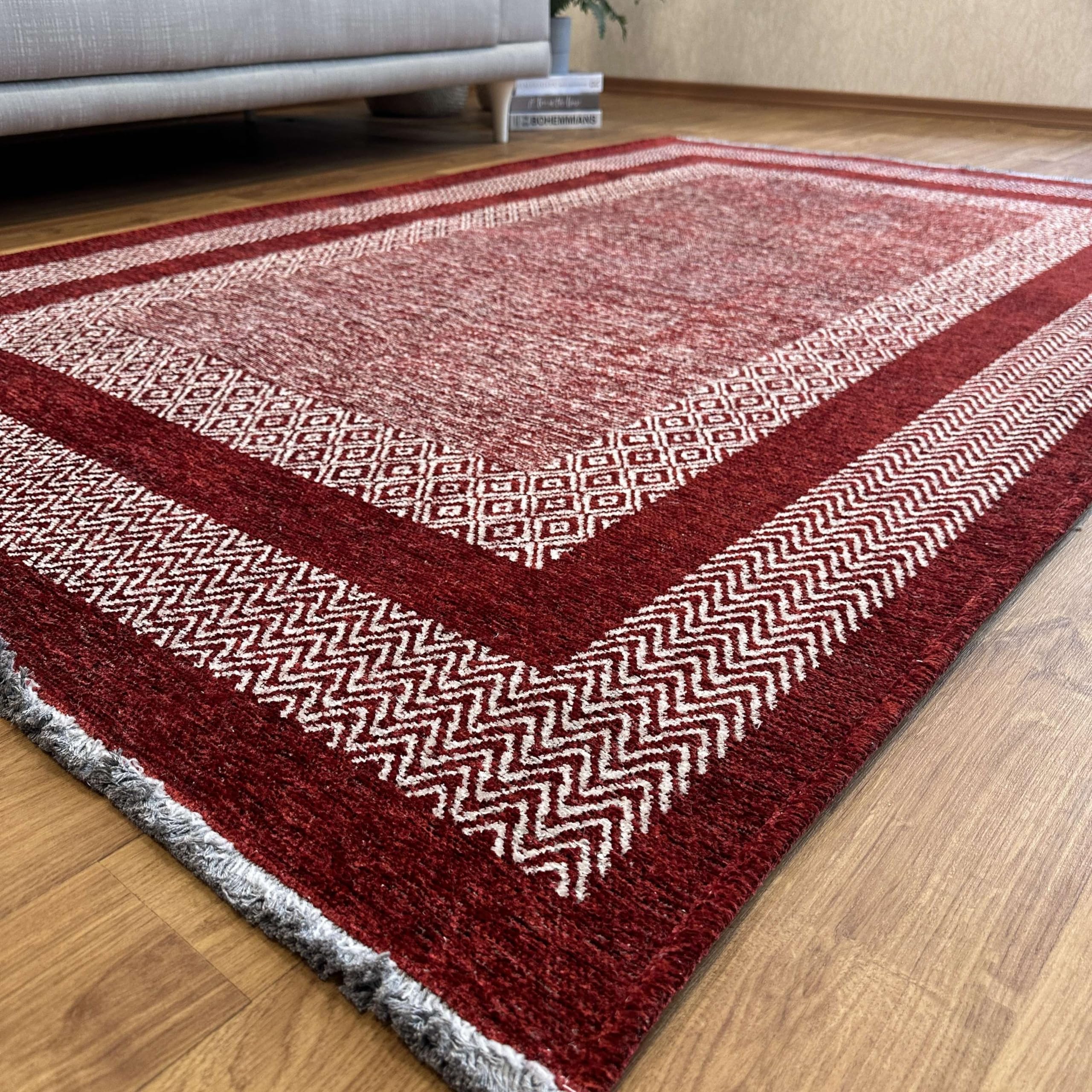 Alfa Rich 4x6 Red Burgundy Washable Area Rugs for Living Room Bedroom Kitchen Cotton Rug