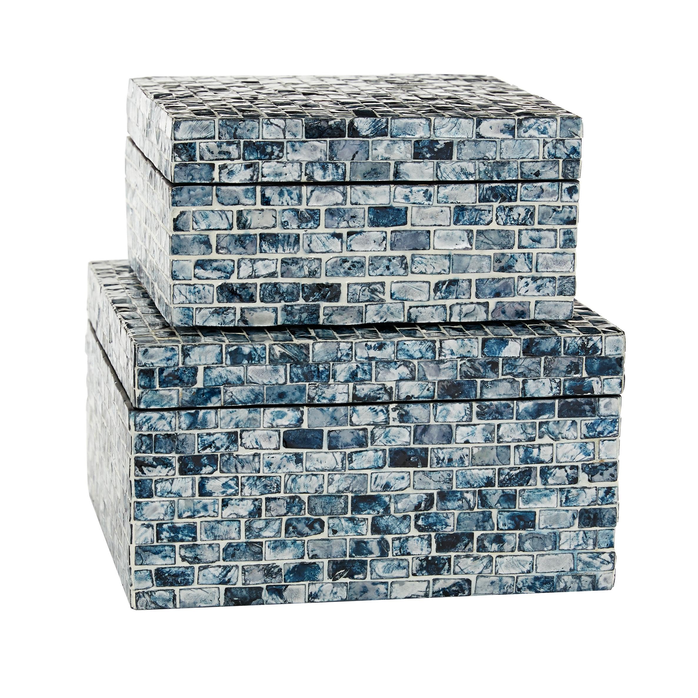 Deco 79 Wood Handmade Decorative Box Decorative Keepsake Boxes with Hinged Lid, Set of 2 Storage Boxes 10, 8W, Blue