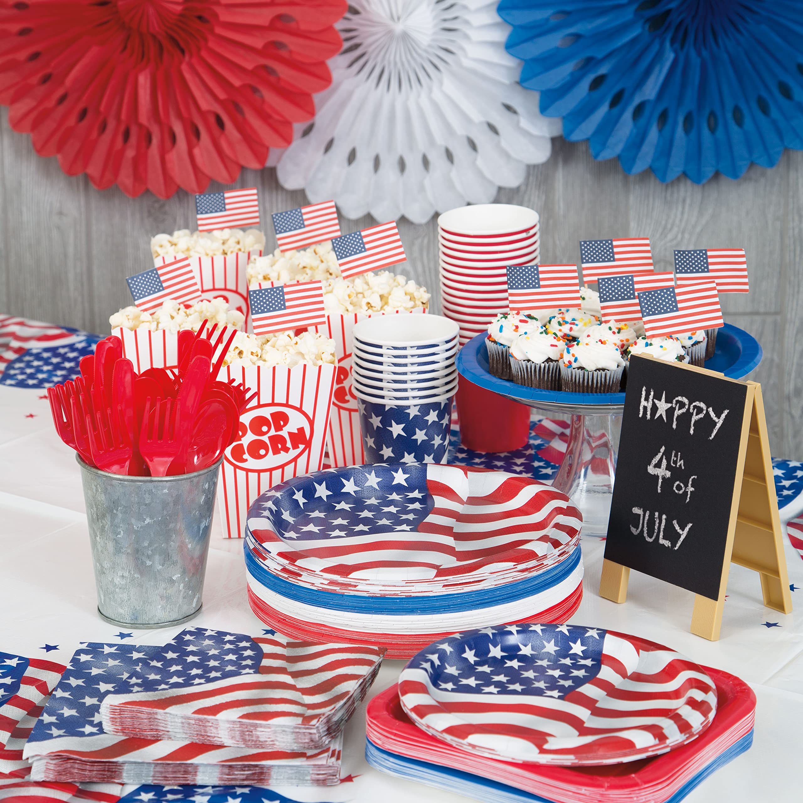 Usa Flag Round Dessert Plates - 7'' (8 Count) - Premium Quality Paper, Eco-Friendly & Durable, Patriotic Design - Perfect For Ju