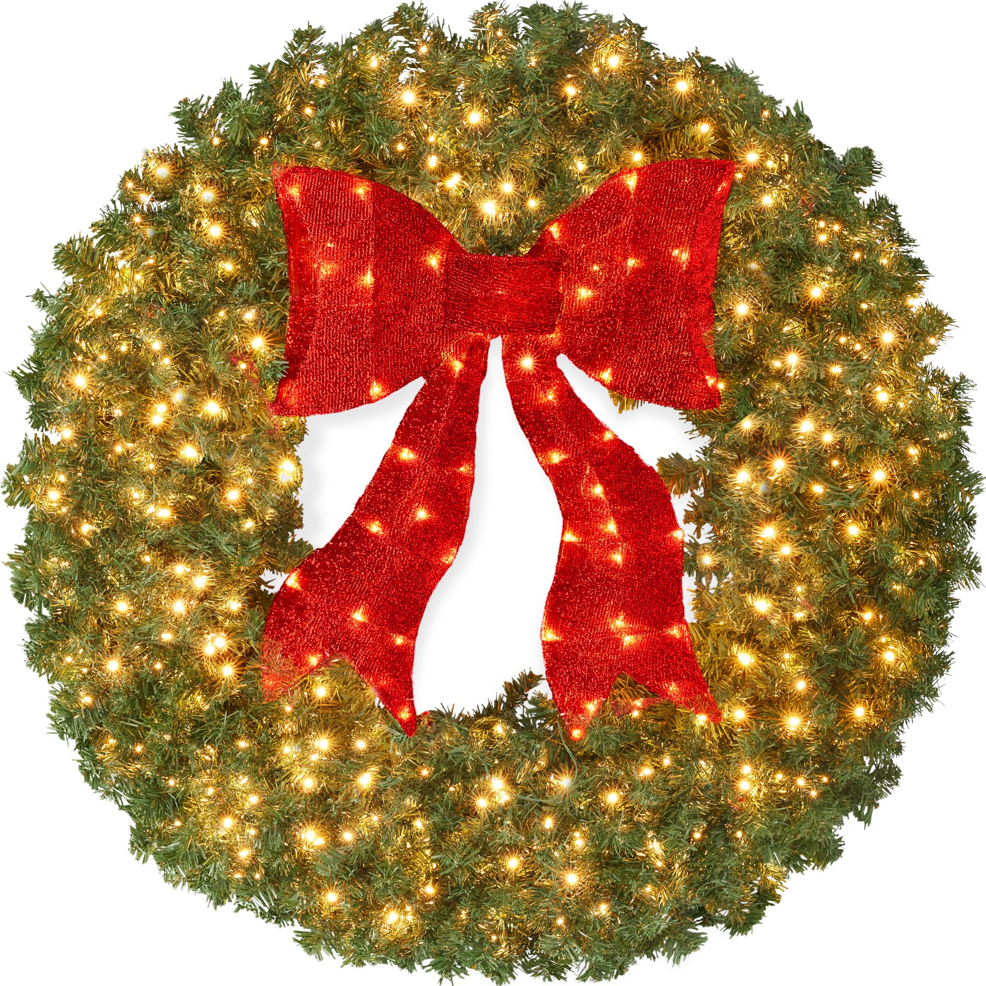 Best Choice Products 24in Large Artificial Pre-Lit Fir Christmas Wreath Holiday Accent Decoration for Door, Mantel w/Red Lighted