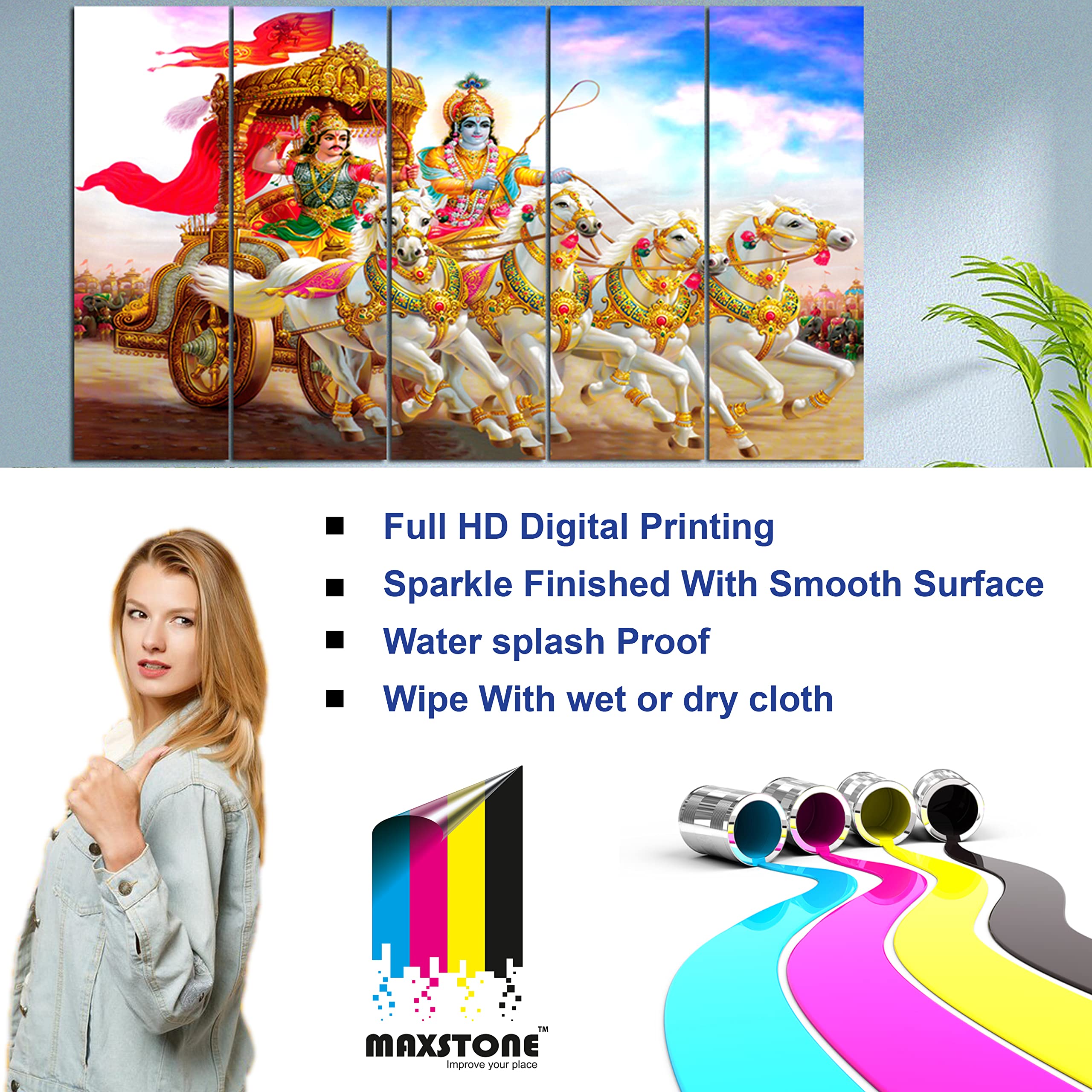 Maxstone Improve Your Place Wall Painting Digital Multiple Pannal (Multicolour, 60 X 30 Inch) Vynl, Sparkle Effects,Wall Paintin
