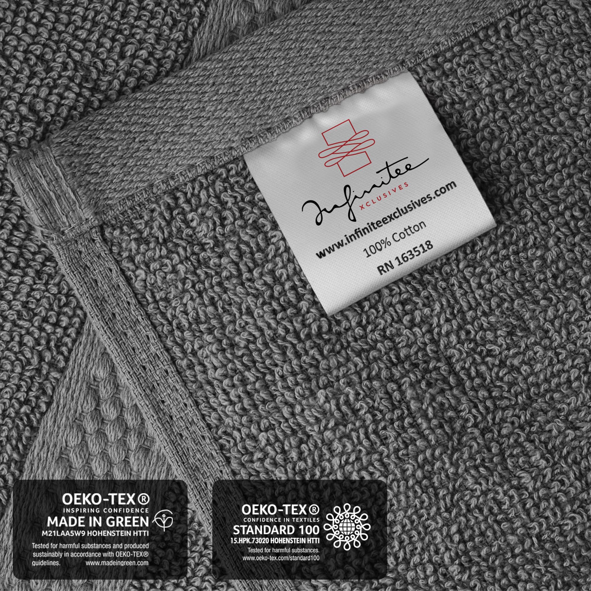 Infinitee Xclusives 12 Pack Premium Dark Grey Wash Cloths and Face Towels  13x13 100% Cotton  Soft and Absorbent Washcloths Set - Perfect for Bathroom  Gym  and Spa