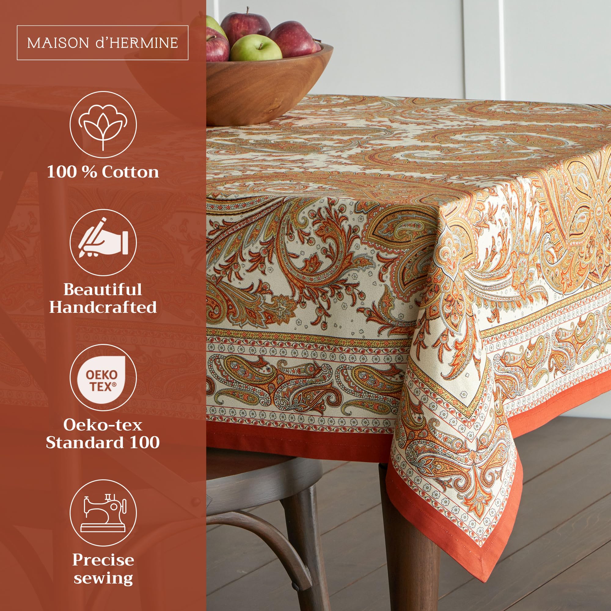 Maison D' Hermine 100% Cotton Table Cover - 60''X120'' Rectangle Decorative Tablecloth - Washable Tablecloths For Dining, Home &
