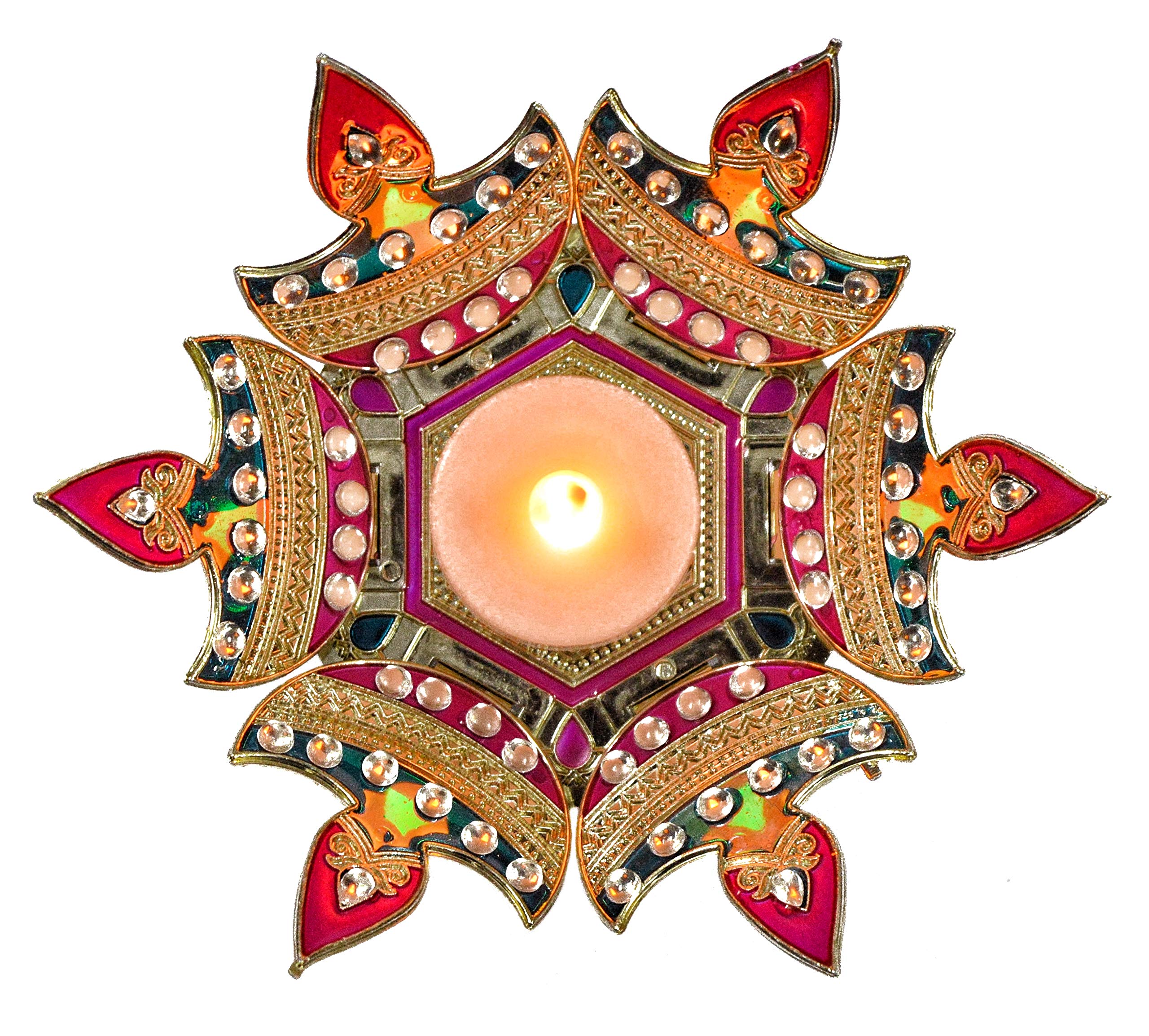 Handicraft Storeroom Meenari Decorative Diwali Diya Rangoli Set-White Kundan Stone Decorations.(7 Pieces Rangoli)