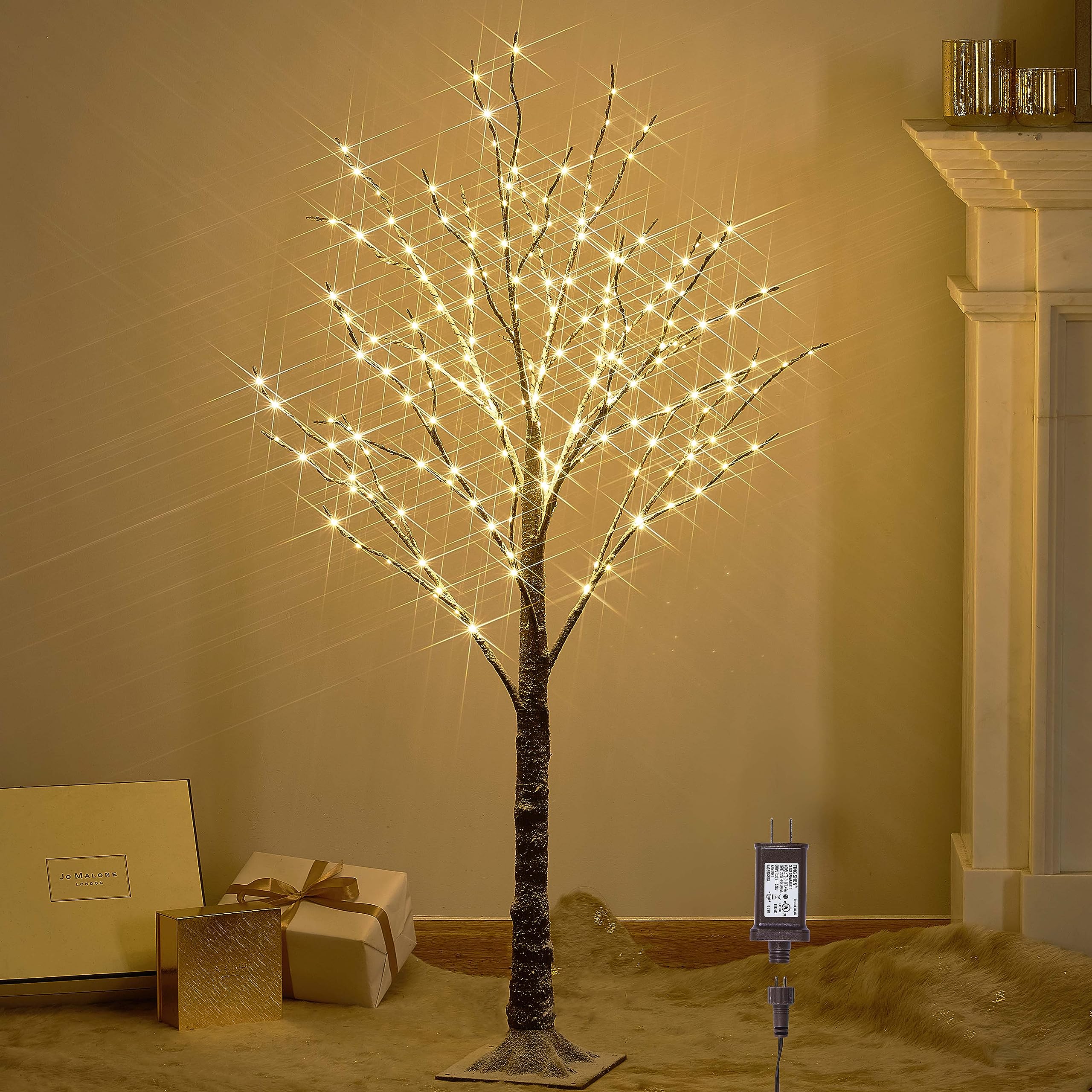 LITBLOOM Lighted Snowy Twig Tree with Fairy Lights 4FT 200 LED Lights, Flocked Tree with Lights for Indoor Outdoor Home Thanksgi