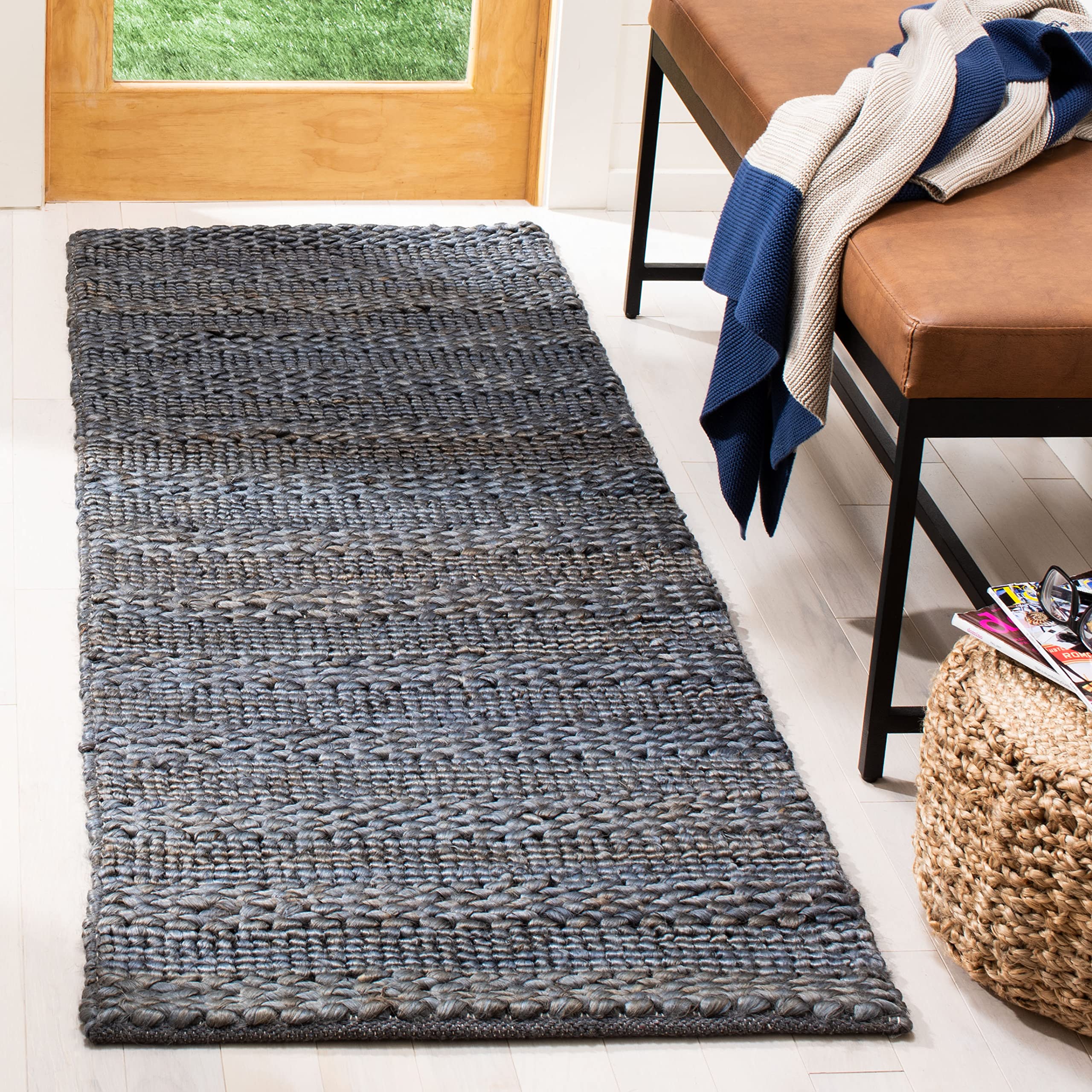 SAFAVIEH Natural Fiber Collection Runner Rug - 23 x 6, Grey, Handmade Braided Woven Jute, Ideal for High Traffic Areas in Livi