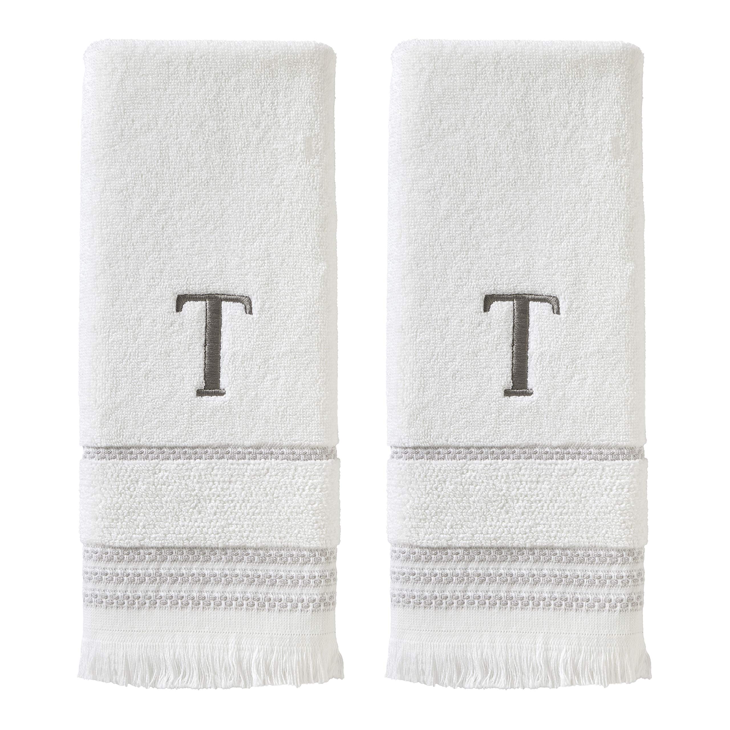 Skl Home Casual Monogram Hand Towel Set, T, 16X26, White 2 Count
